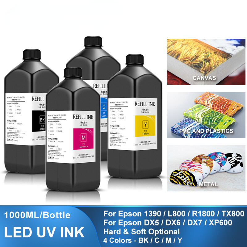 4×1000ML UV Ink For  DX5/6/7/10  XP600 Printhead For Epson 1390 L800 L1800 L805