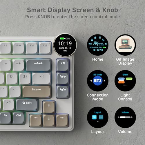 RK ROYAL KLUDGE LOW PROFILE MECHANICAL KEYBOARD W/SMART DISPLAY -  SANDY GRAY