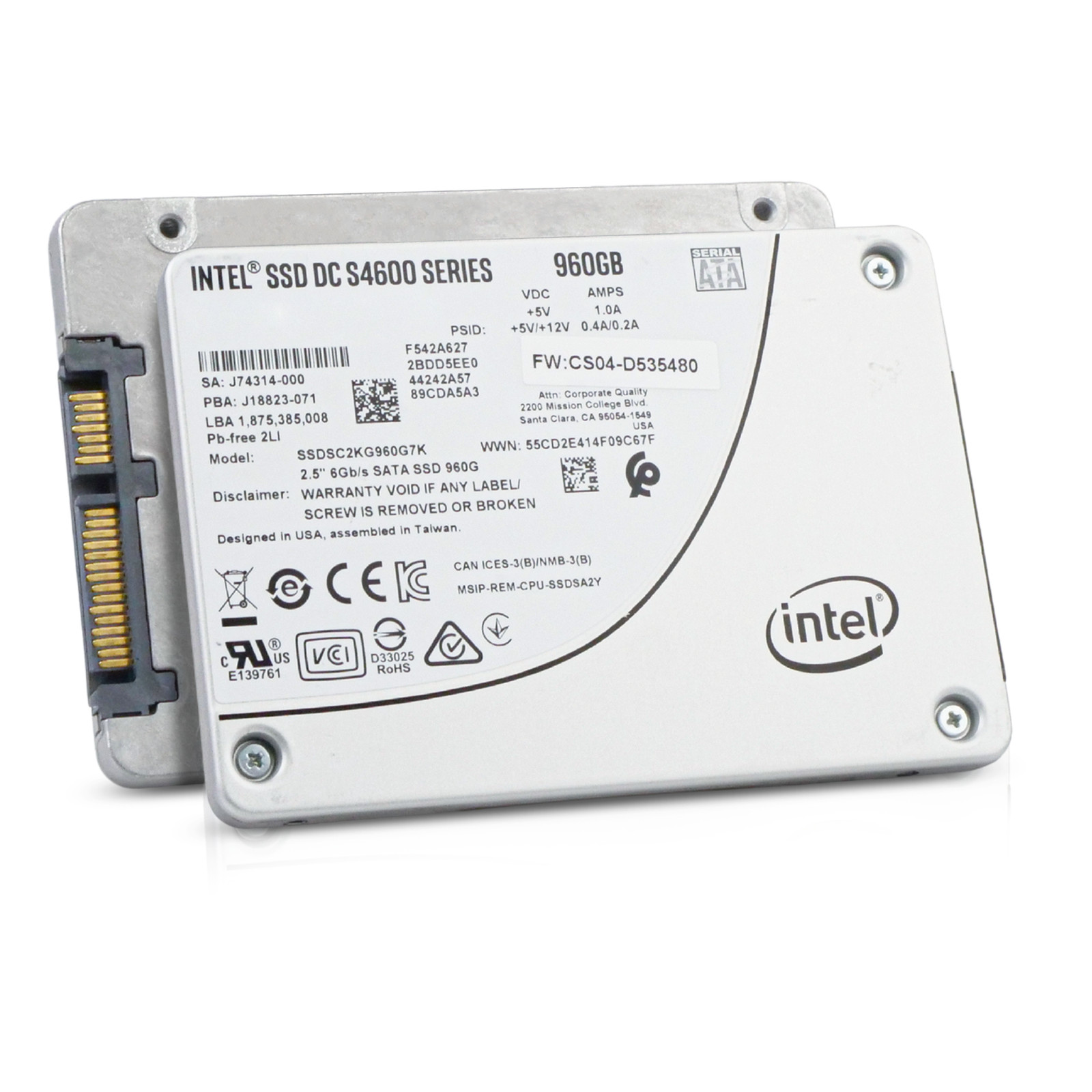 Intel DC S4600 960GB SSDSC2KG960G7K SATA 6Gb/s 3D TLC 3 DWPD 2.5" Mixed Use SSD