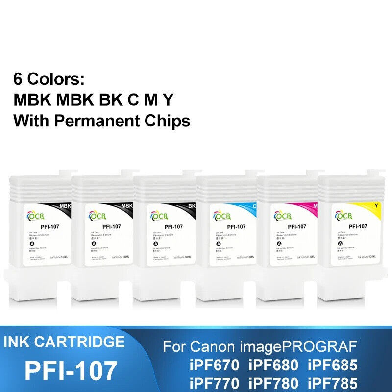 PFI-107 Refillable Ink Cartridge With ARC Chips For iPF 670 680 685 770 780 785