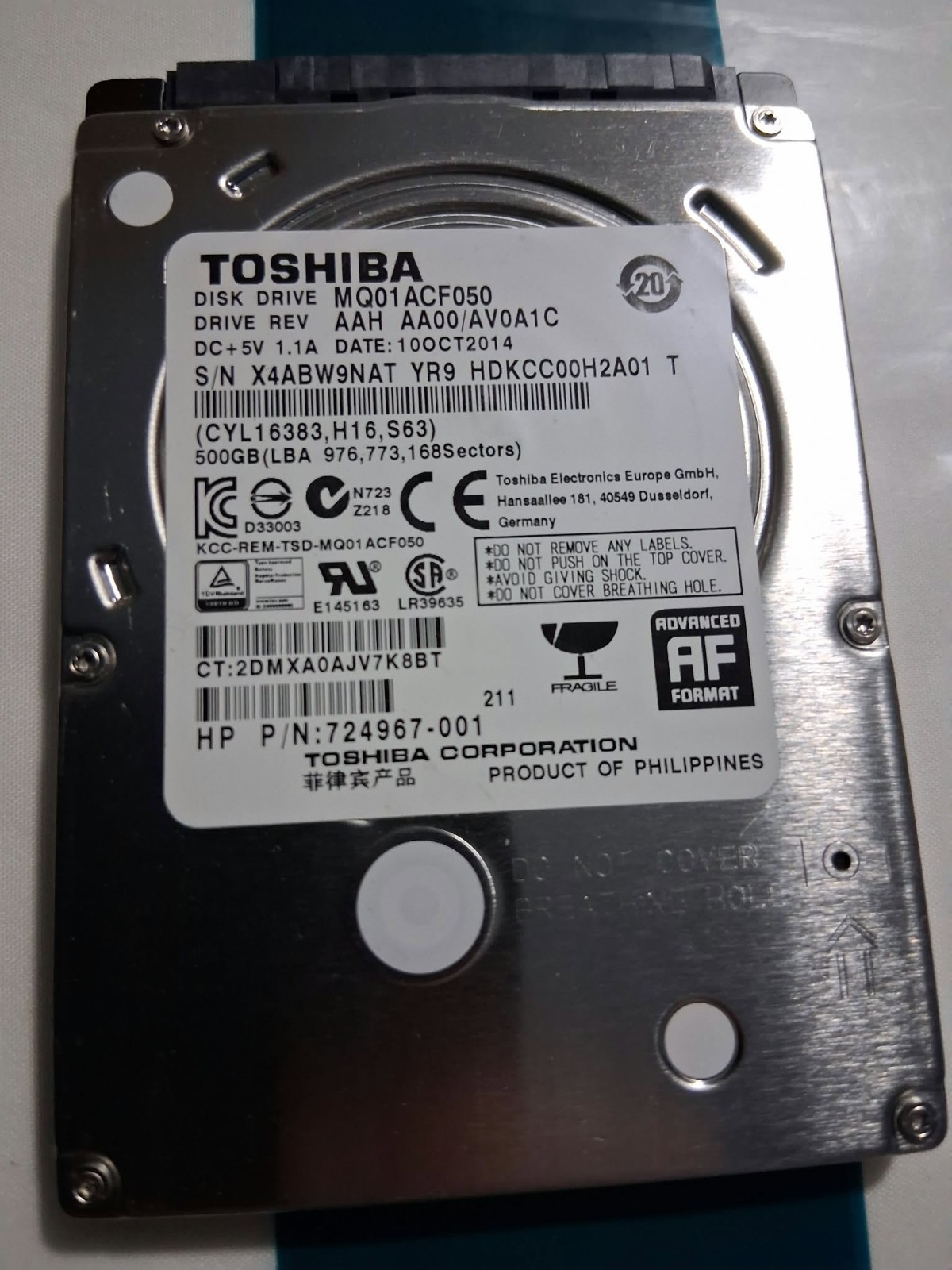 Toshiba MQ01ACF050 500 GB,Internal,7200 RPM,2.5 inch Hard Drive