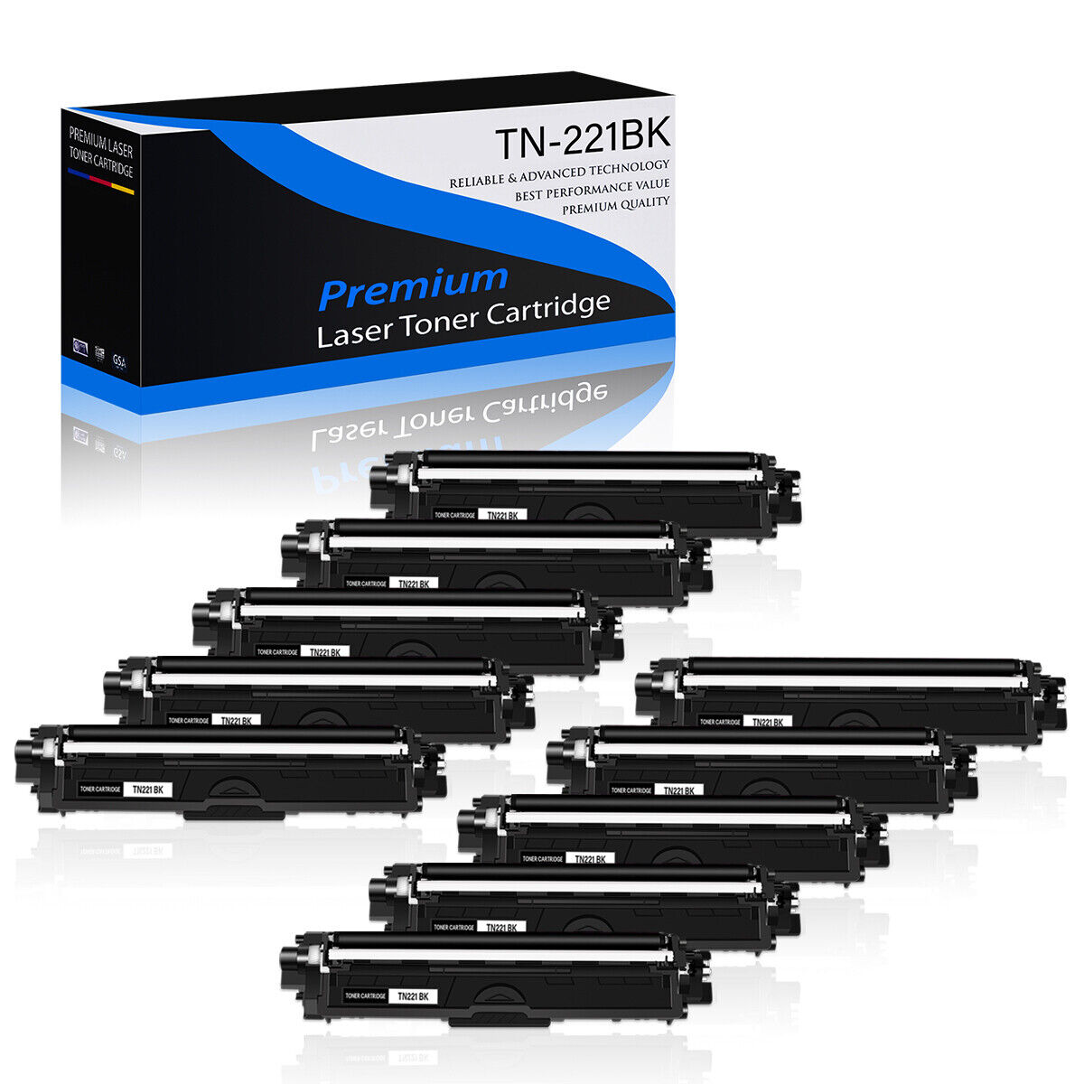10PK High Yield TN221 TN225 Black Toner Compatible for Brother HL-3140CW Printer