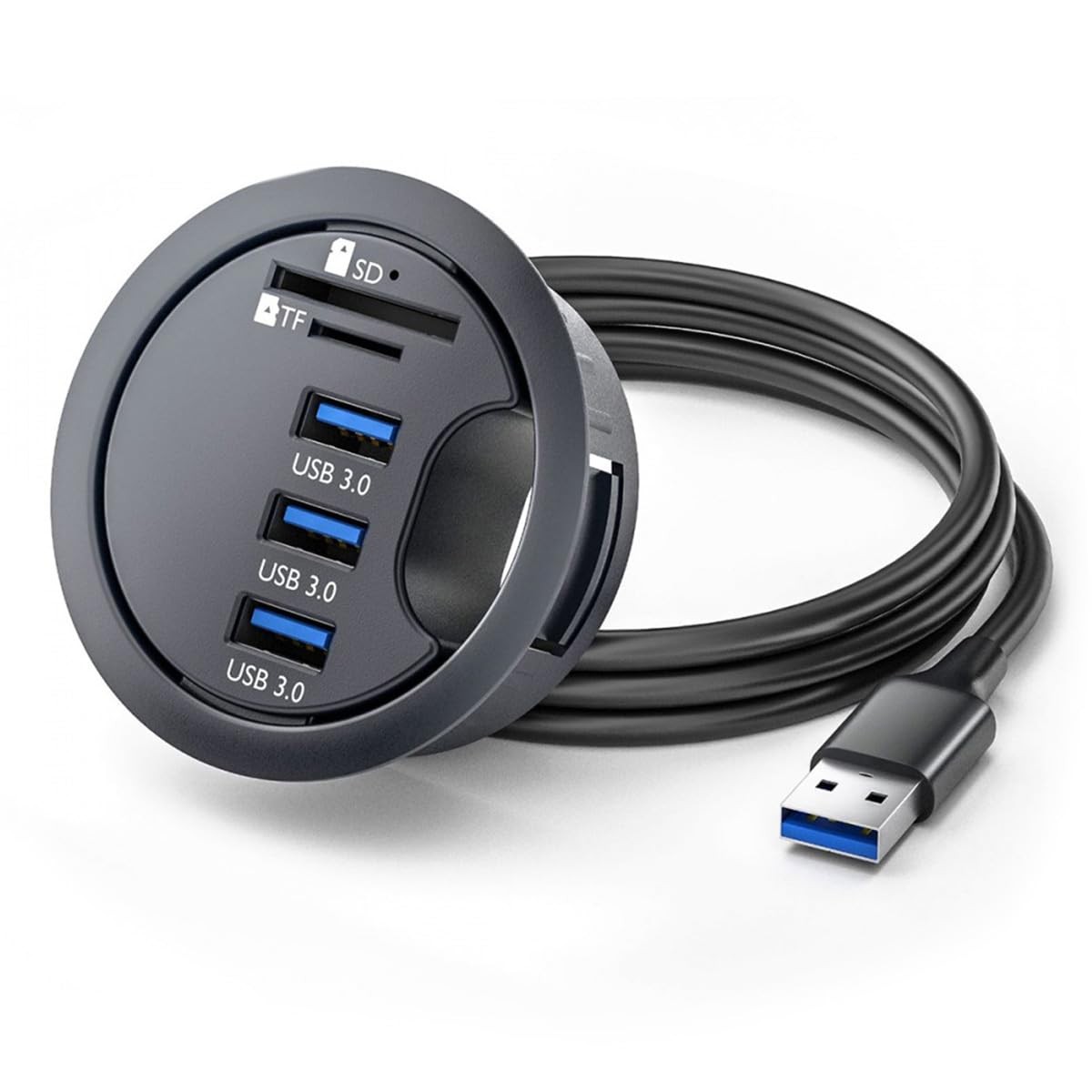 USB 3.0 Hub SD TF 3 Port USB 60mm Desk Grommet Splitter Dock Station Micro-SD...
