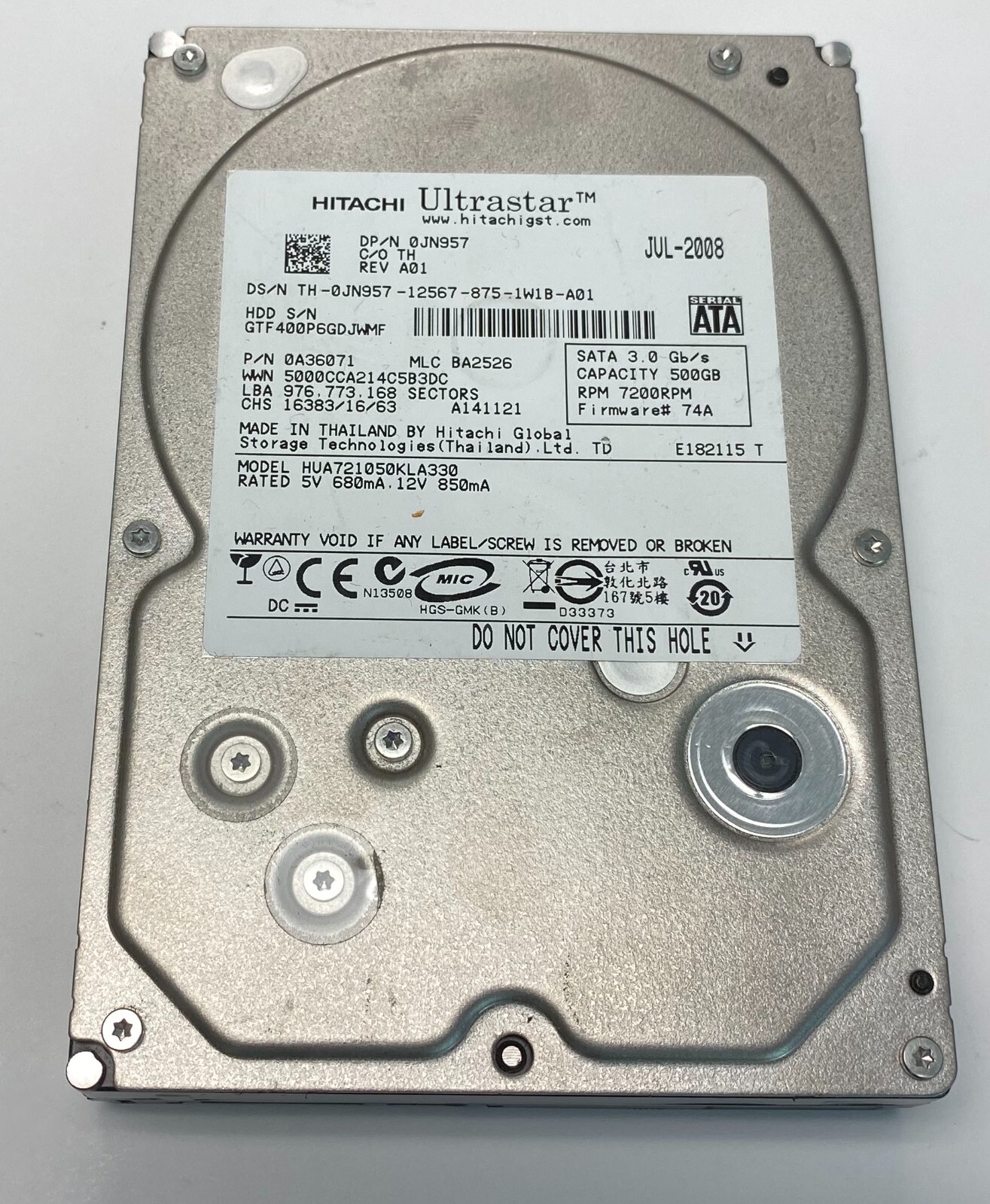 Hitachi Ultrastar 500GB SATA 3.5" Desktop Hard Drive 0A36071 0JN957
