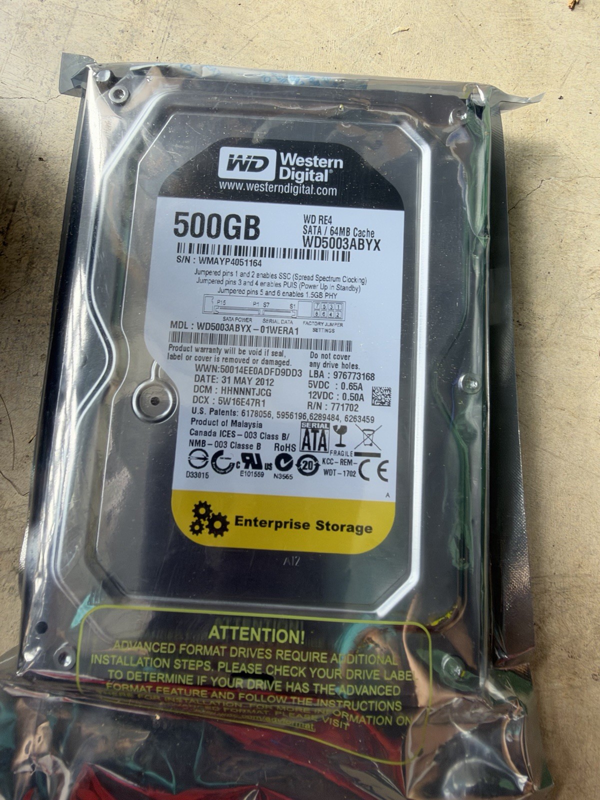 Western Digital RE4 500GB SATA 7200RPM Enterprise HDD WD5003ABYX NEW