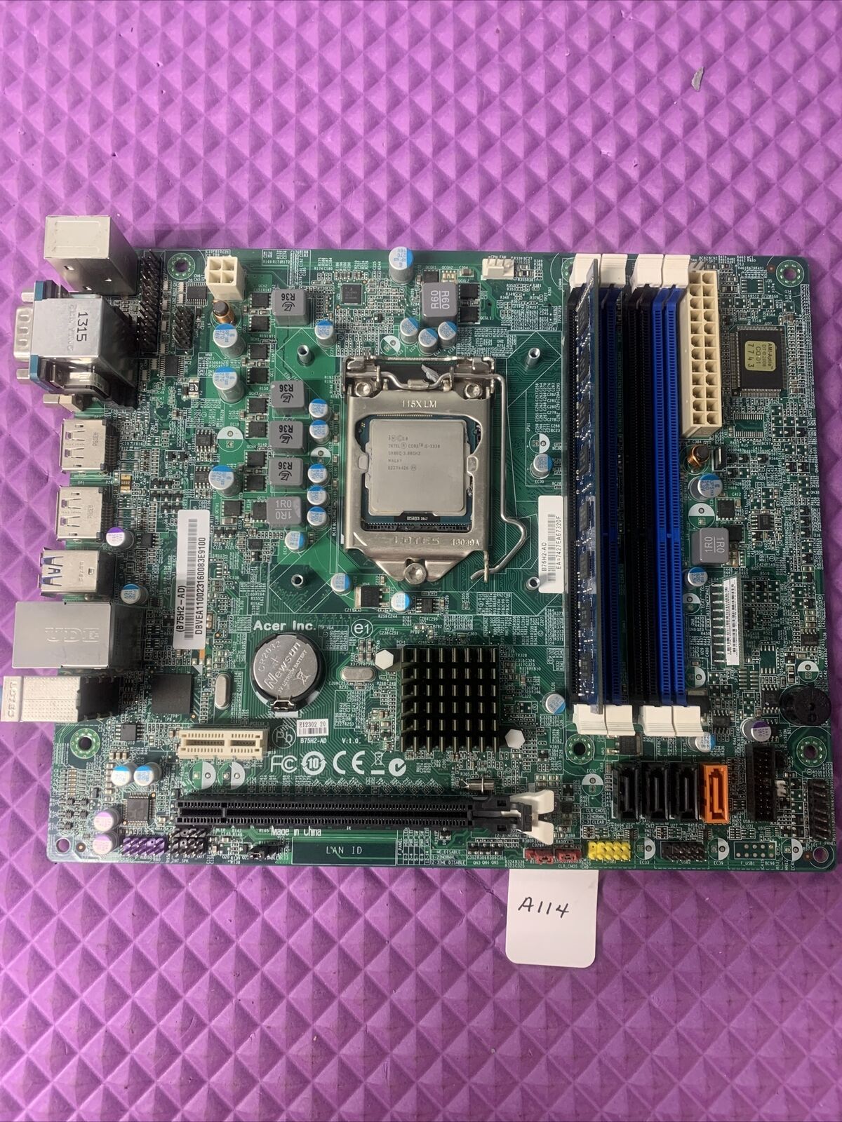Acer Motherboard B75H2-AD Intel i5-3330 2GB RAM - Tested
