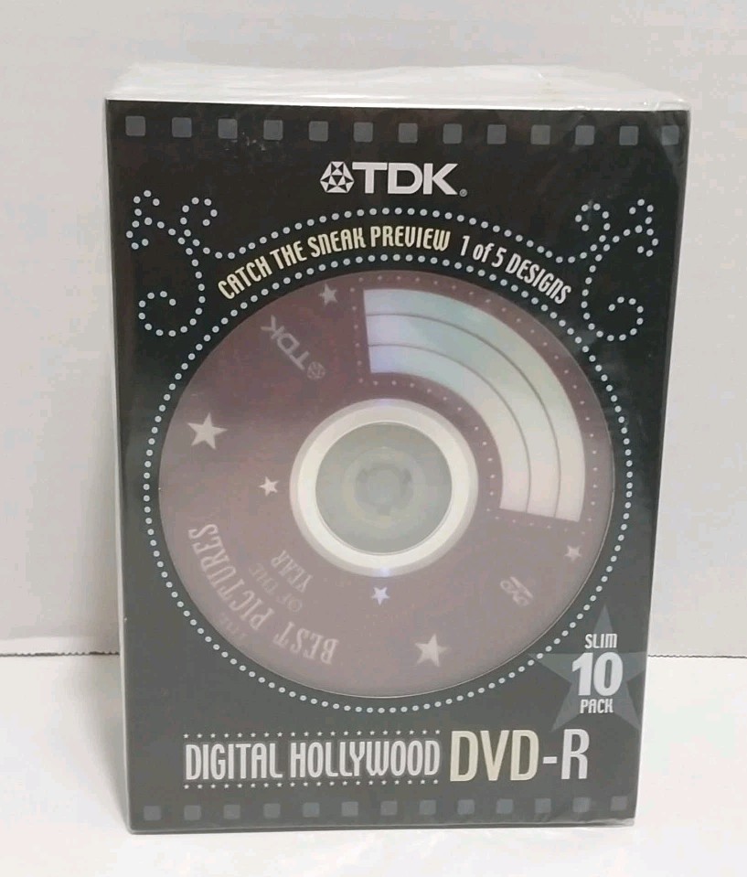 TDK Digital Hollywood DVD-R 10 Pack & Clear Casing NEW Factory Selead