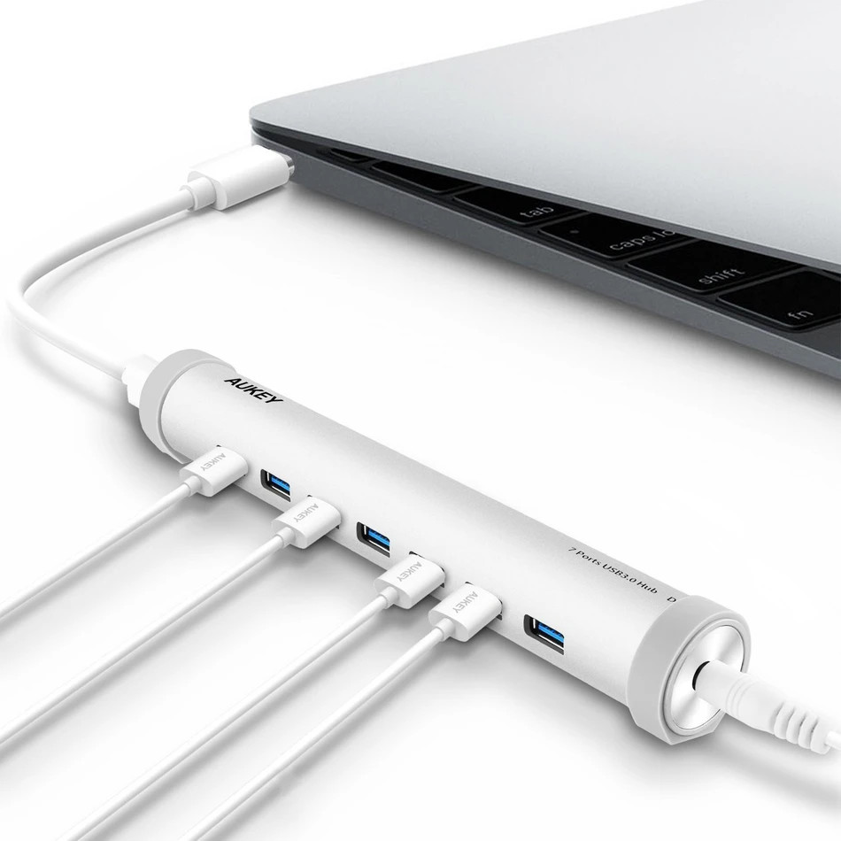 AUKEY CB-C18 USB-C to 7-Port USB 3.0 Aluminum Hub w/ Power Adapter Mac PC  (b5)