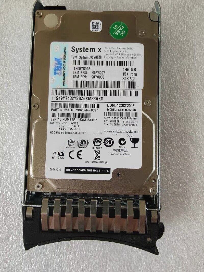 IBM 146GB 90Y8927 90Y8926 6Gb 2.5" SFF G2HS 15K RPM SAS HDD Hard Drive