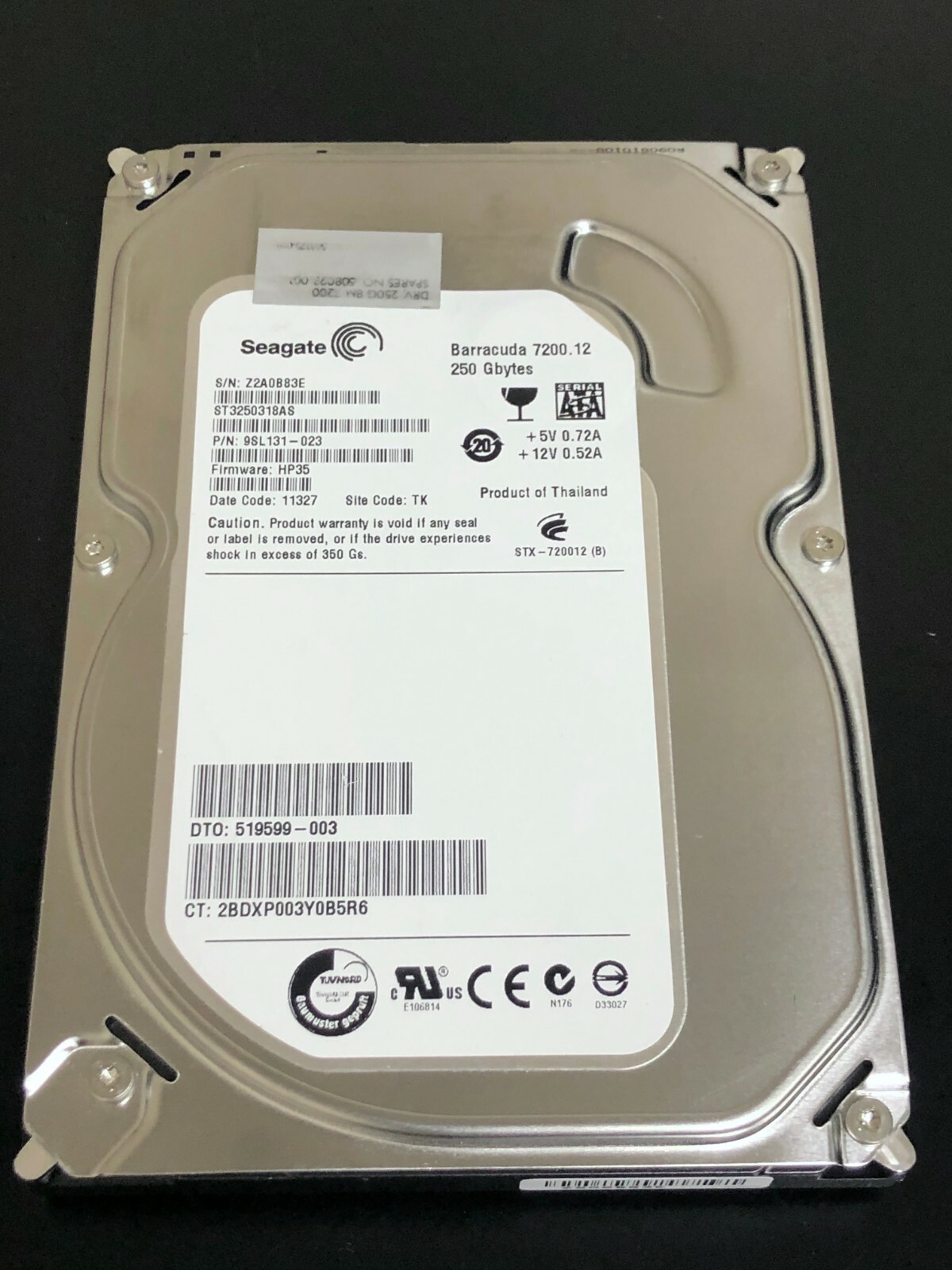 250GB HP 504337-001 Seagate Barracuda ST3250318AS 9SL131-023 SATA Hard Drive