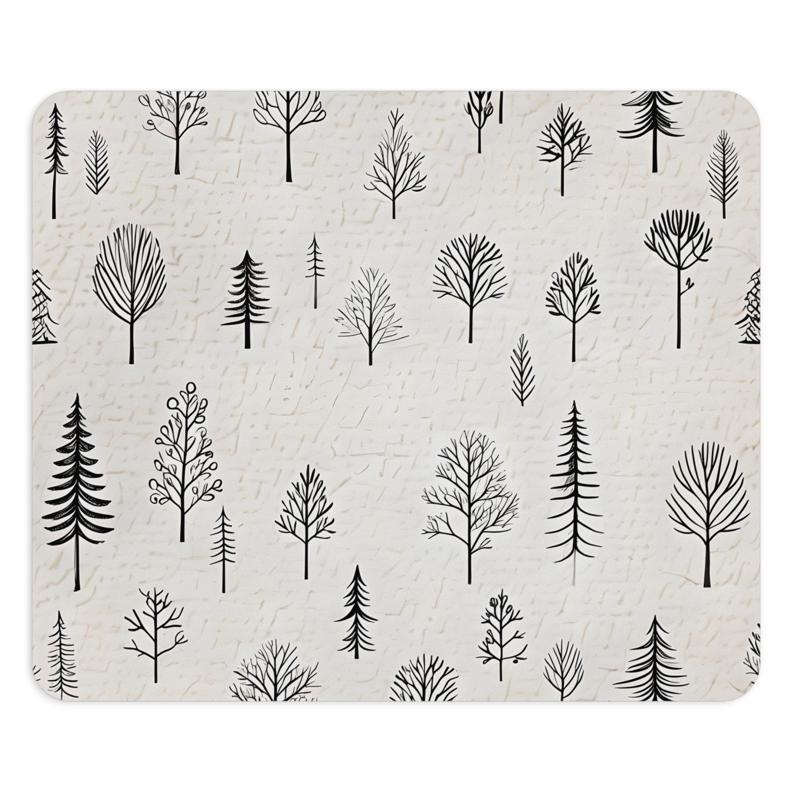 Scandinavian Tree Pattern Mouse Pad | Minimal Black Line Forest Desk Mat