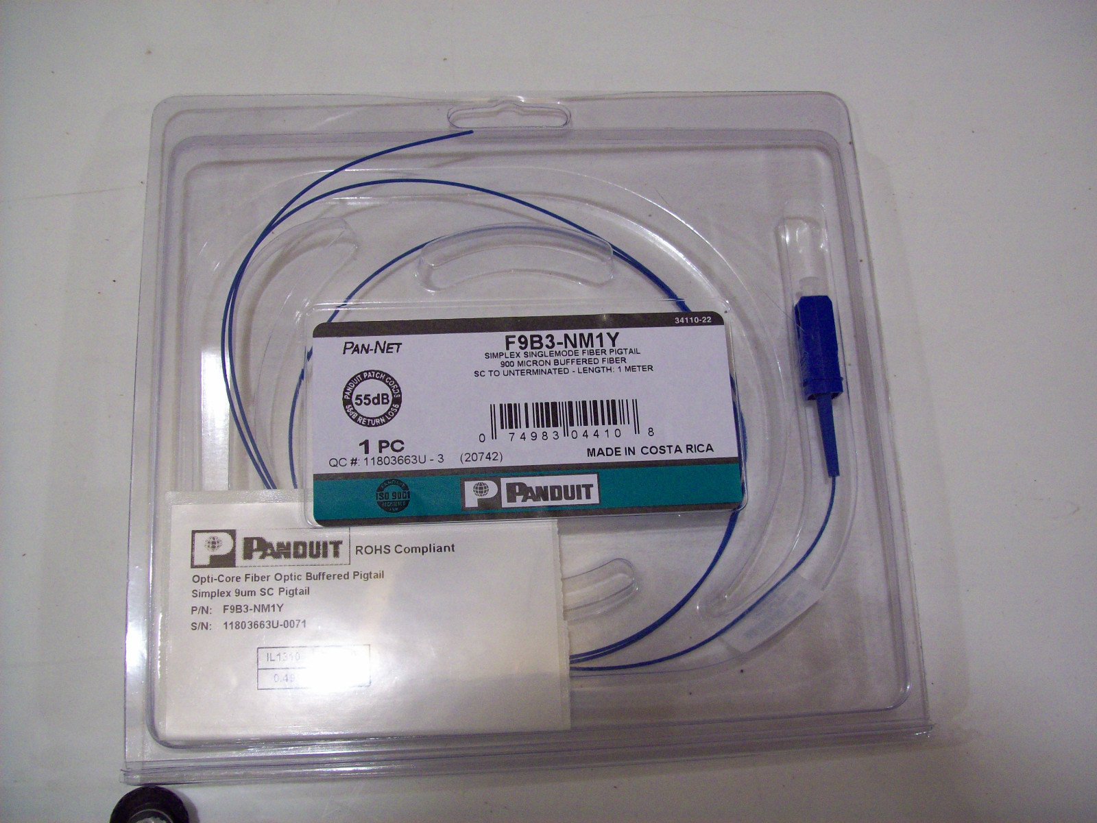 lot of 10 PANDUIT F9B3-NM1Y FIBER PIGTAIL SIMPLEX SINGLEMODE