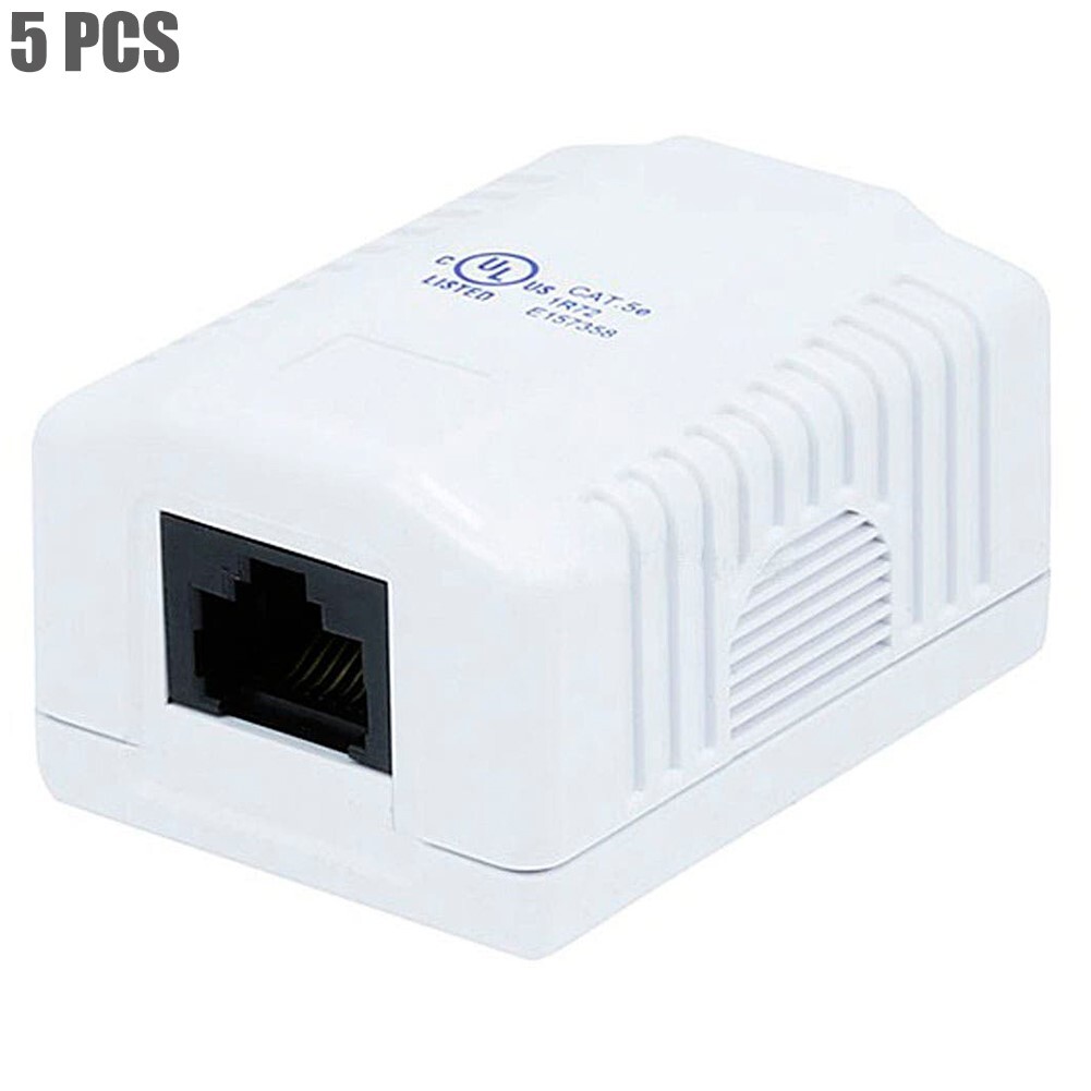 5 Pcs Single Port Cat5e RJ45 Network LAN Ethernet Wall Surface Mount Compact Box
