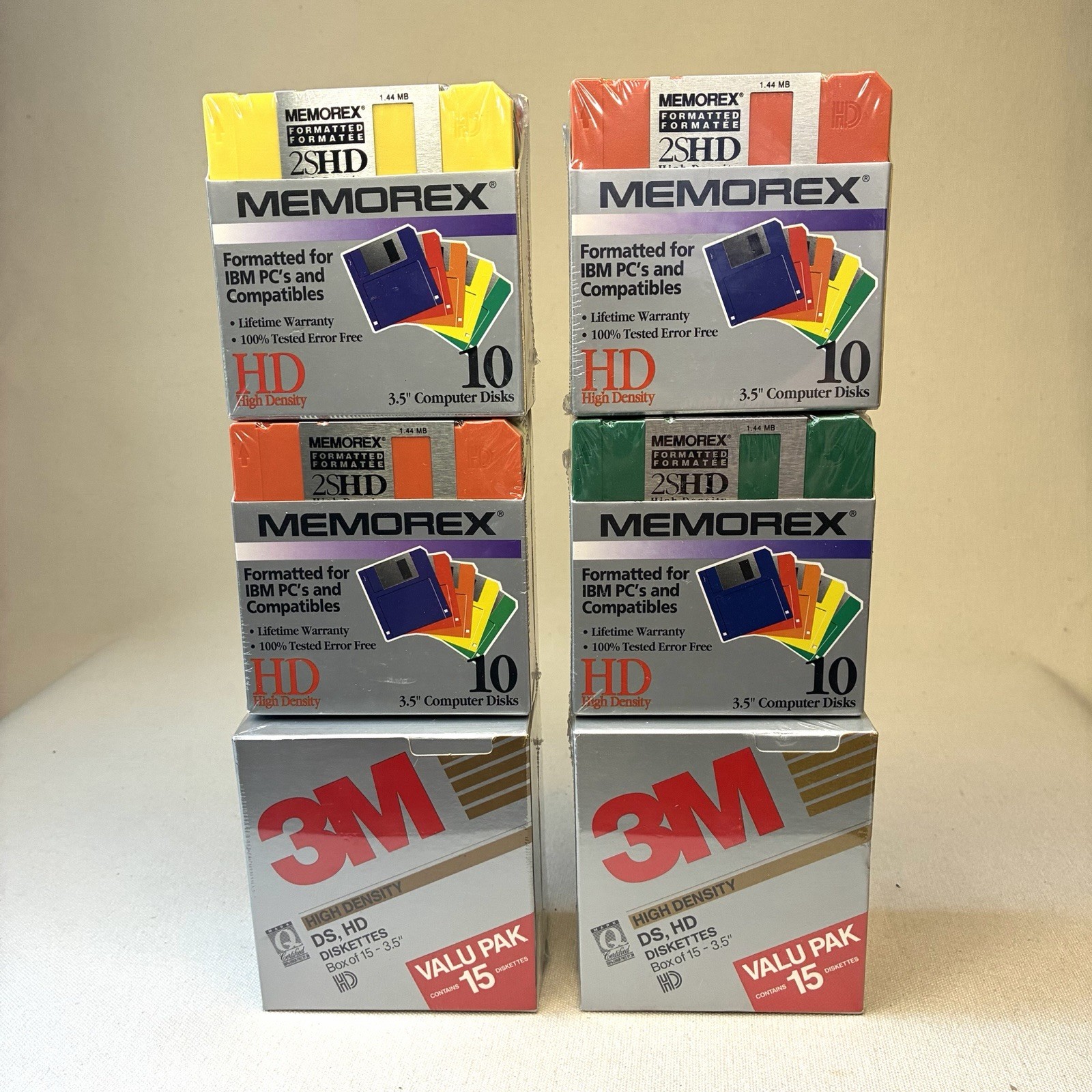 VTG 3M & Memorex 3.5" DS HD Floppy Disks 1.44MB Lot of 6 Boxes 70 Total Sealed