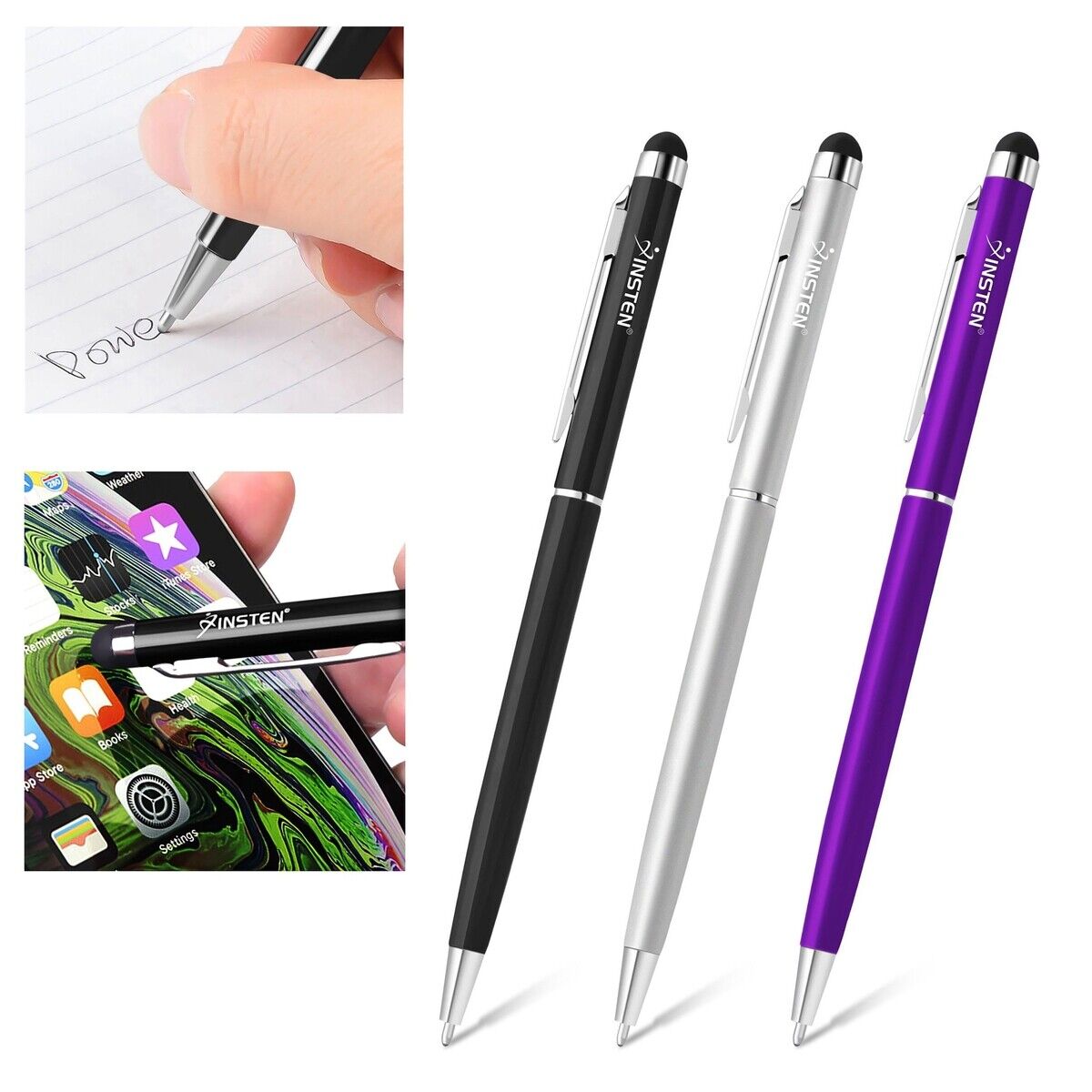 3x 2-in-1 Metal Touch Screen Stylus Ballpoint Pen iPad iphone iPod Tablet Kindle