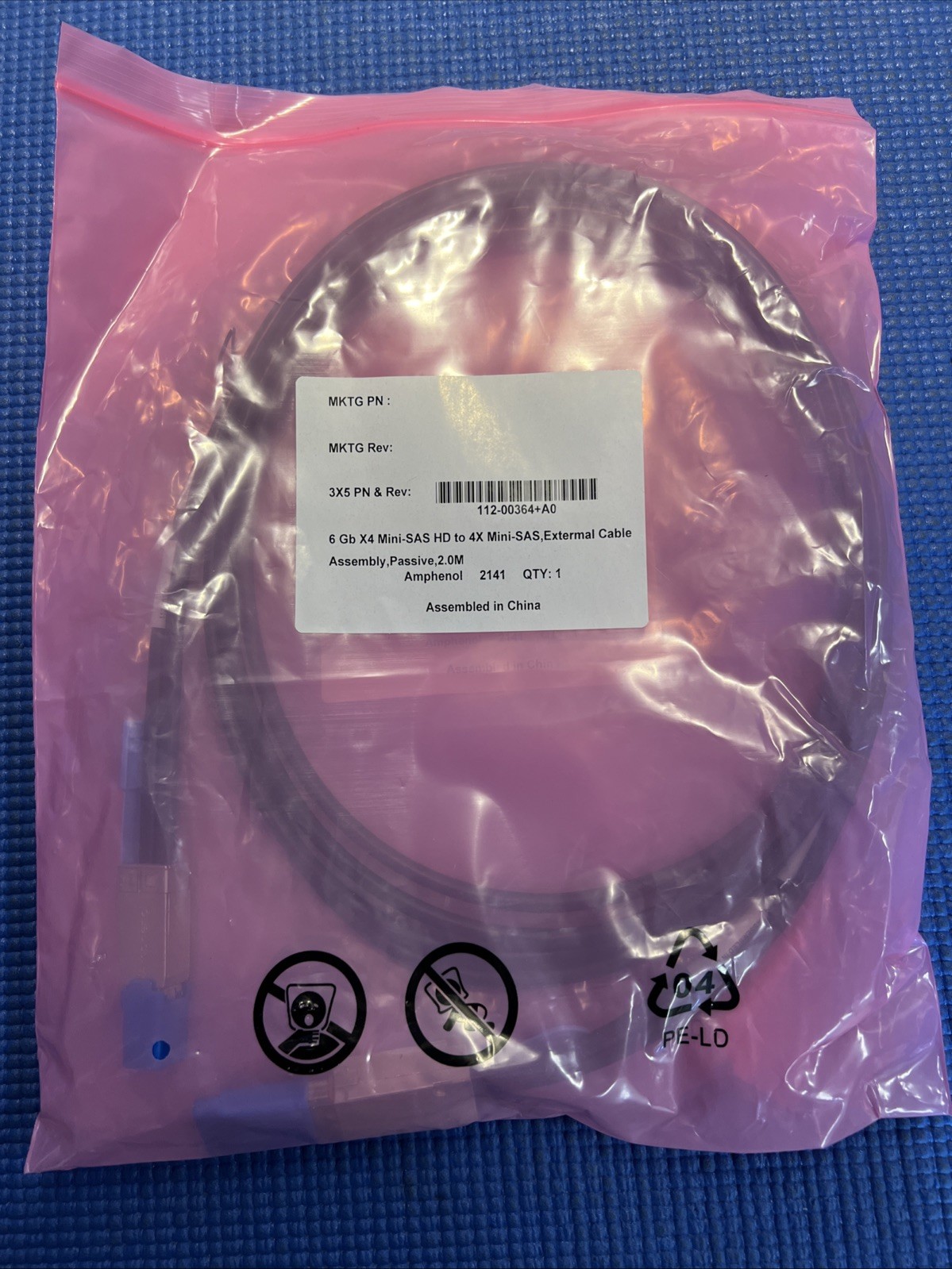 2)Amphenol Molex NetApp 112-00364 MiniSAS HD SFF-8644 to Mini SAS SFF-8088 Cable