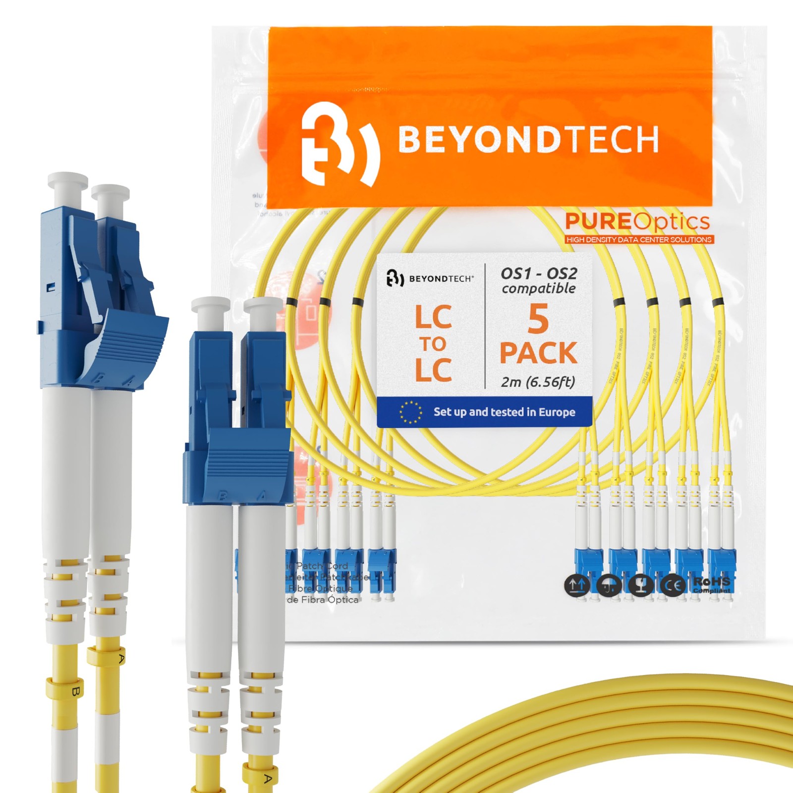 BEYONDTECH 2m LC to LC Fiber Patch Cable 5 Pack - Single-Mode Duplex