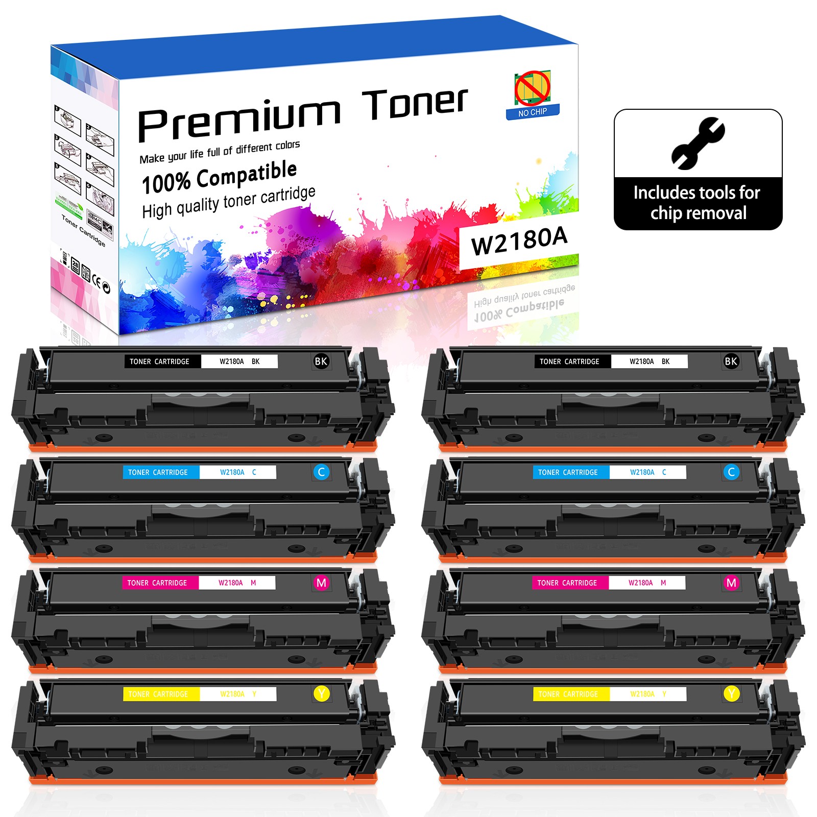 218A W2180A Toner No Chip Fits for HP LaserJet Pro 3201dw MFP 3301fdw - 8 Pack