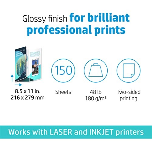 HP Professional Tri-fold Business Paper, Glossy, 8.5x11 in, 48 lb, 150 sheets, -