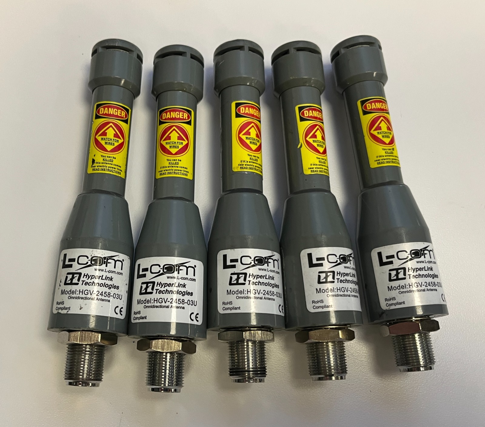 L-COM HGV-2458-03U 2.4/5.8 GHz Dual Band Omni Antenna, N-Type, Lot of 5