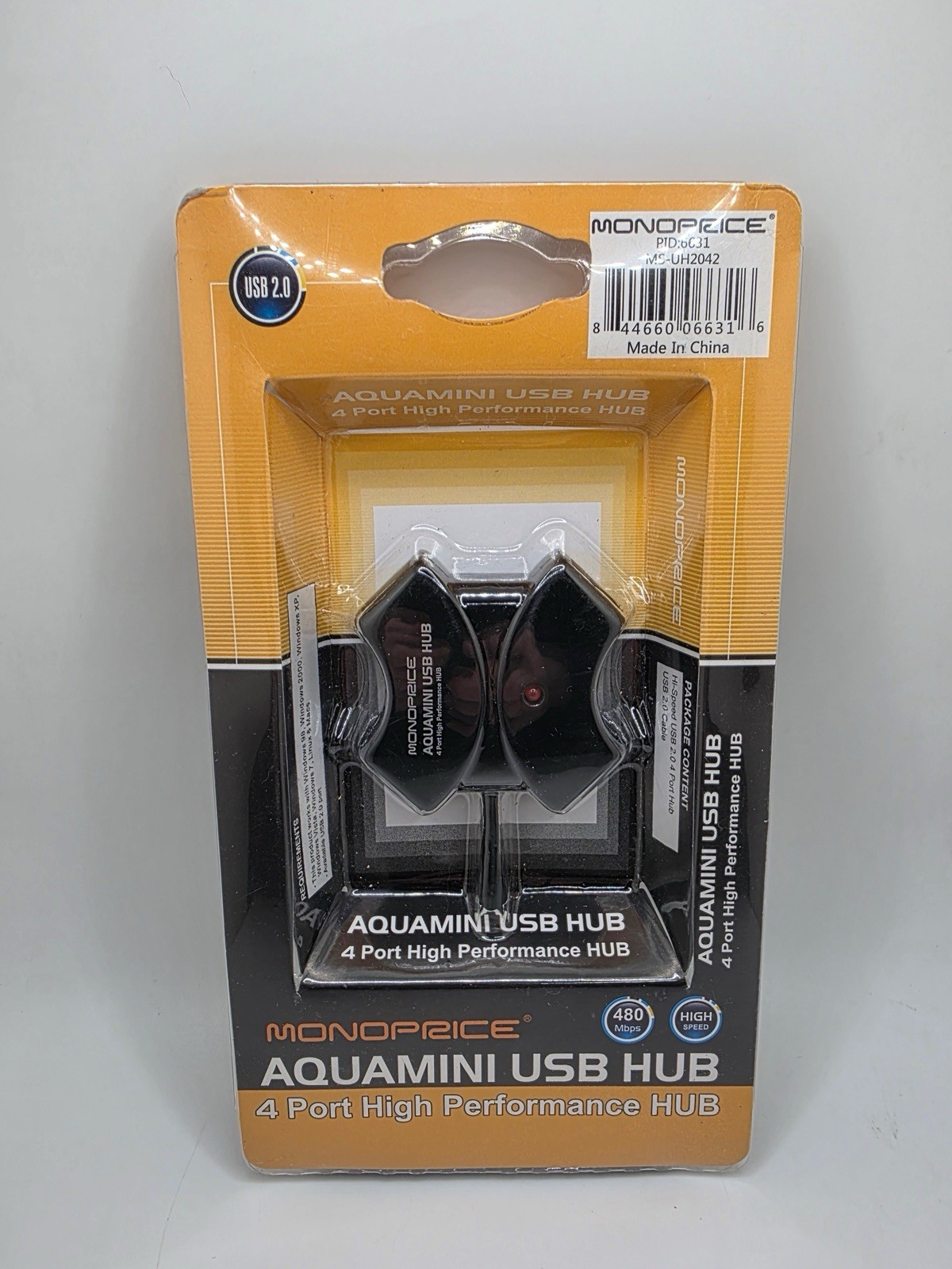 Monoprice Aquamini USB Hub 4-Port High Performance HUB USB 2.0 – Model MS-UH2042