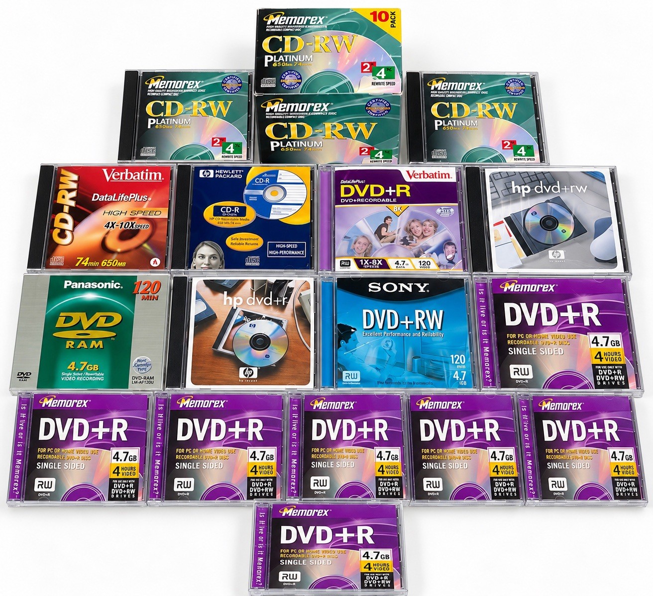 Mixed Blank Media Lot Sealed VTG DVD+R DVD-RAM CD-RW Memorex Sony Verbatim HP