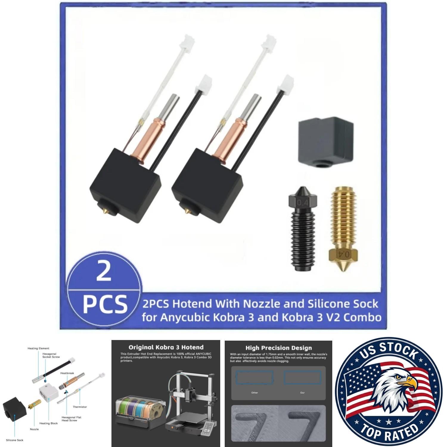 Hotend 3D Printer All Metal Extruder Hot End for 3D Printers - 2 Pcs Kits