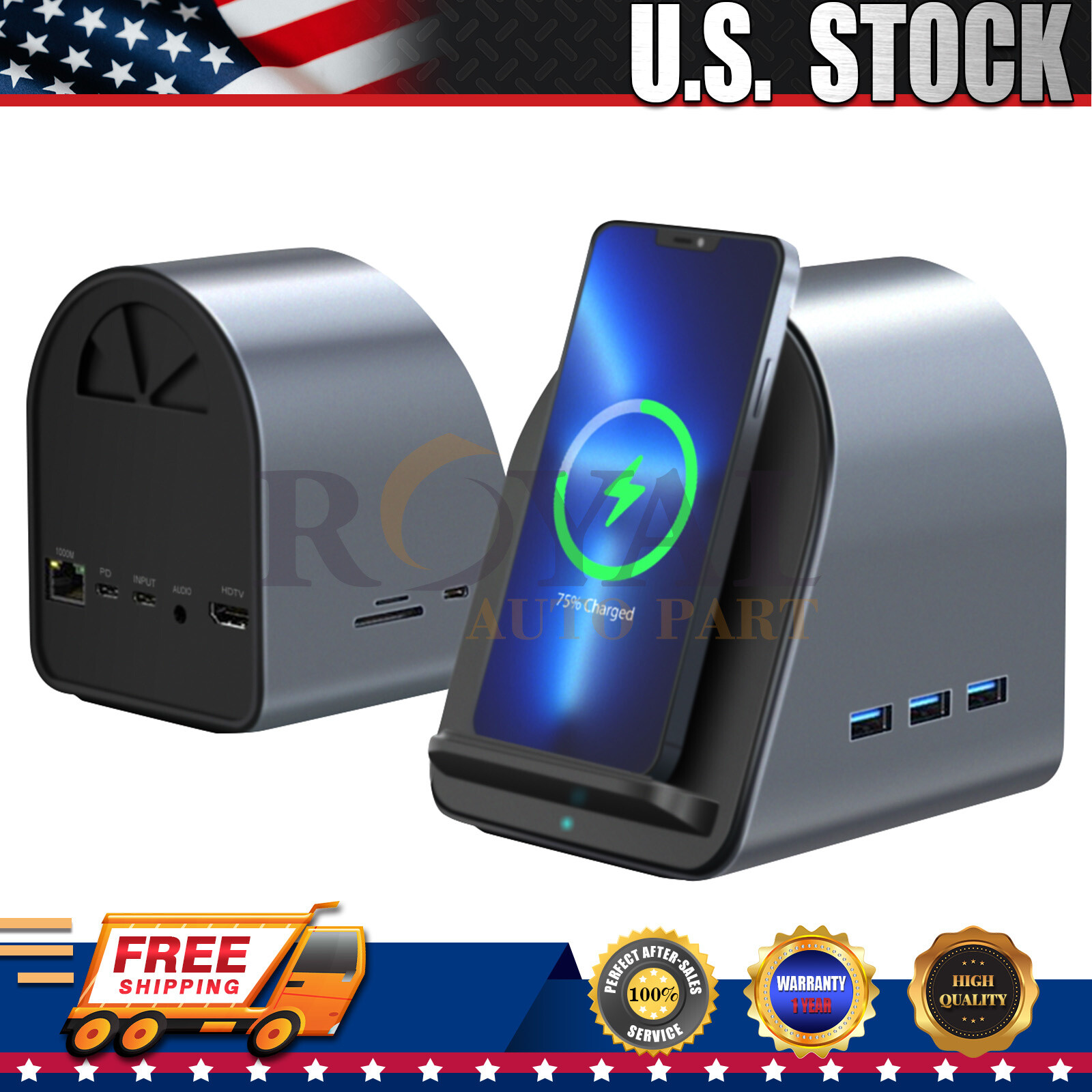 10-in-1 Vertical Multifunction Docking Station USB-C & USB3.0 Ports, PD100W