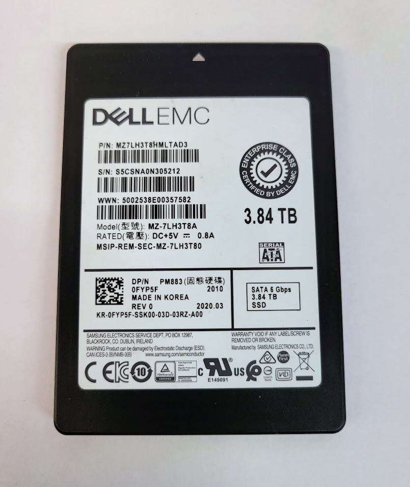 Dell MZ-7LH3T8A 3.84TB 2.5" 6Gb/s SATA Solid State Drive Dell P/N: 0FYP5F