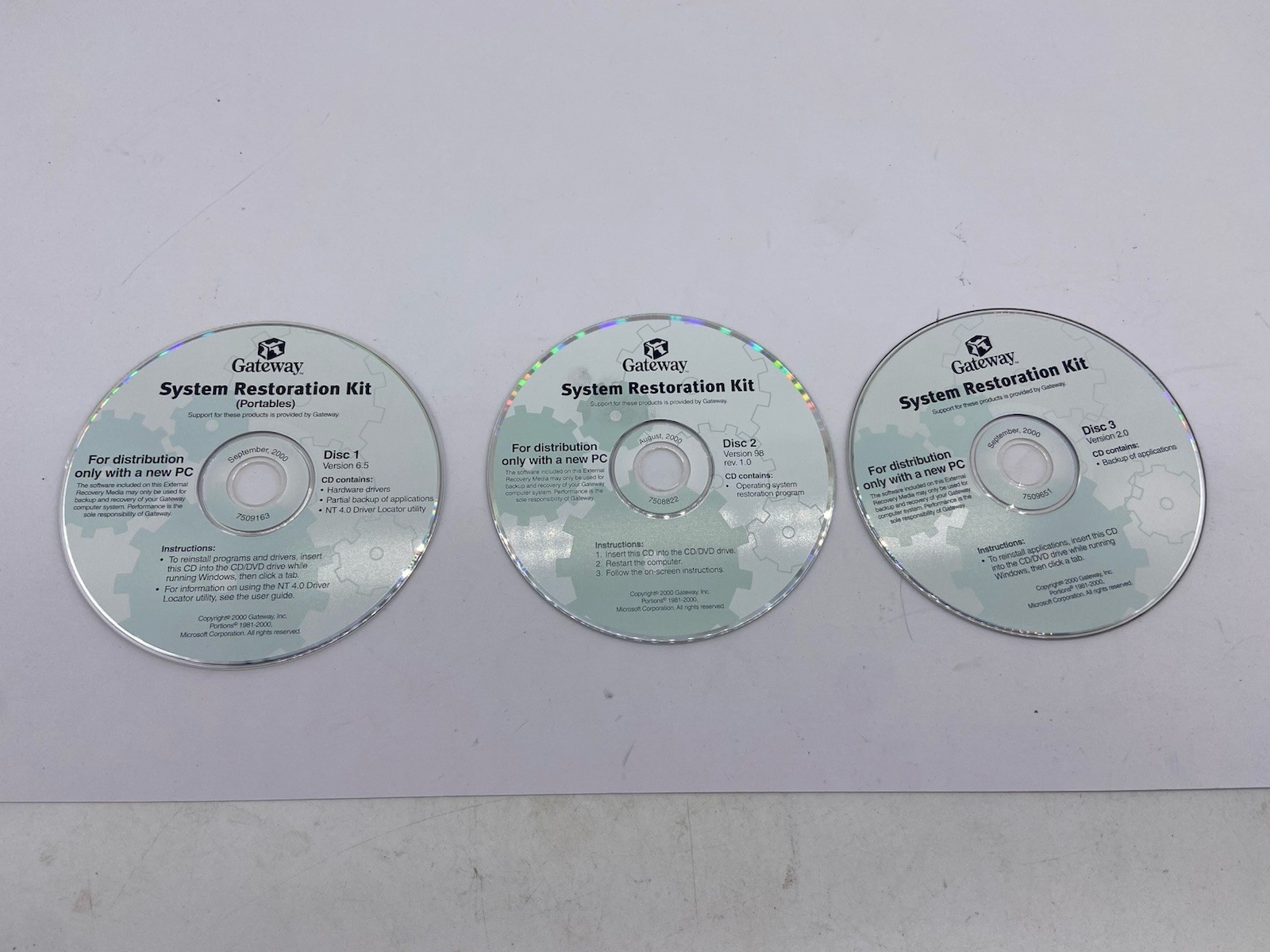 Gateway System Restoration Kit Discs As Pictured 6.5 2000 PC Software CD Others