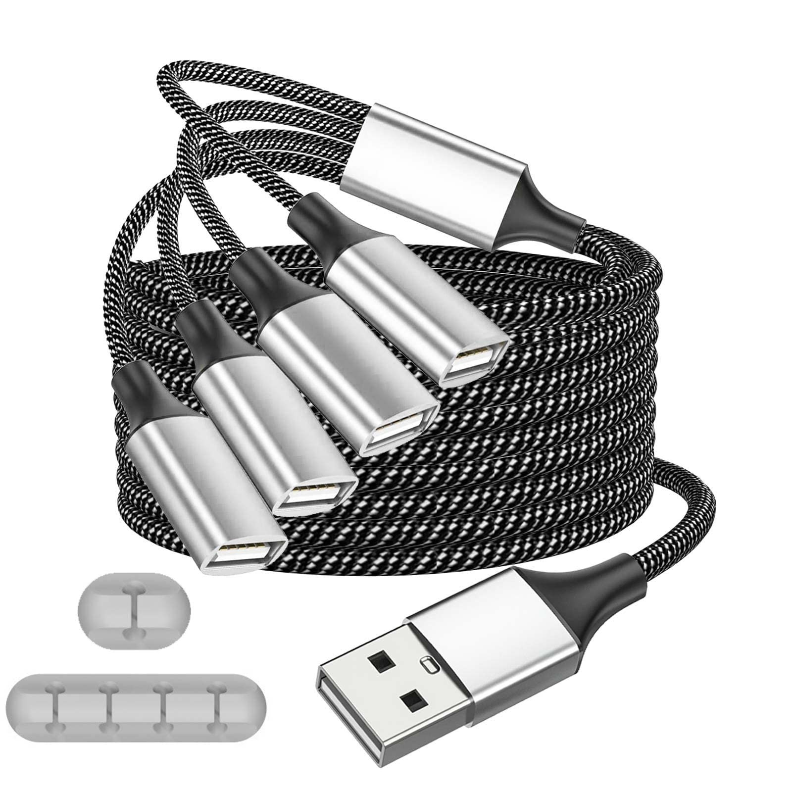 Fidioto USB Y Splitter, A 1 Male to 4 Female Extension Cable, USBA Black