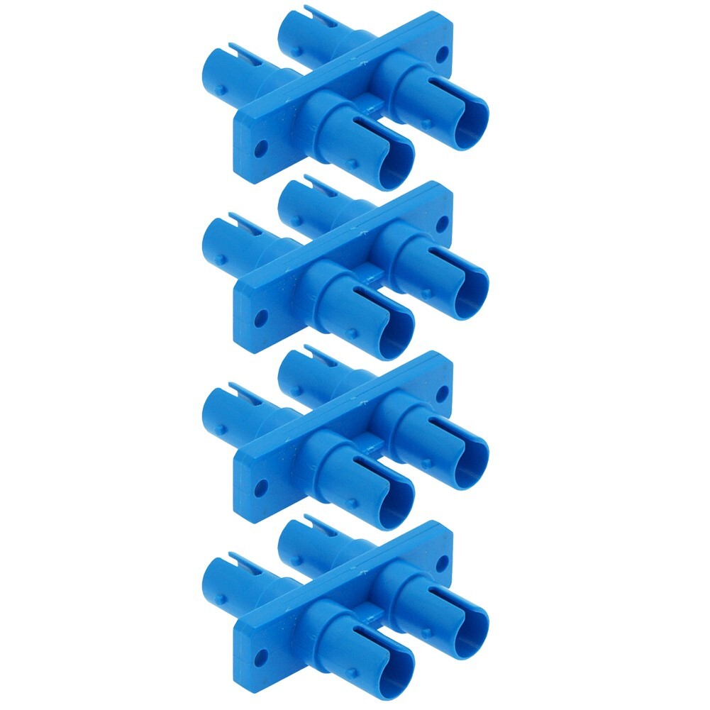 4 Pcs ST to ST Duplex Single Mode Fiber Optical Connector Adapter w/ Flange Blue