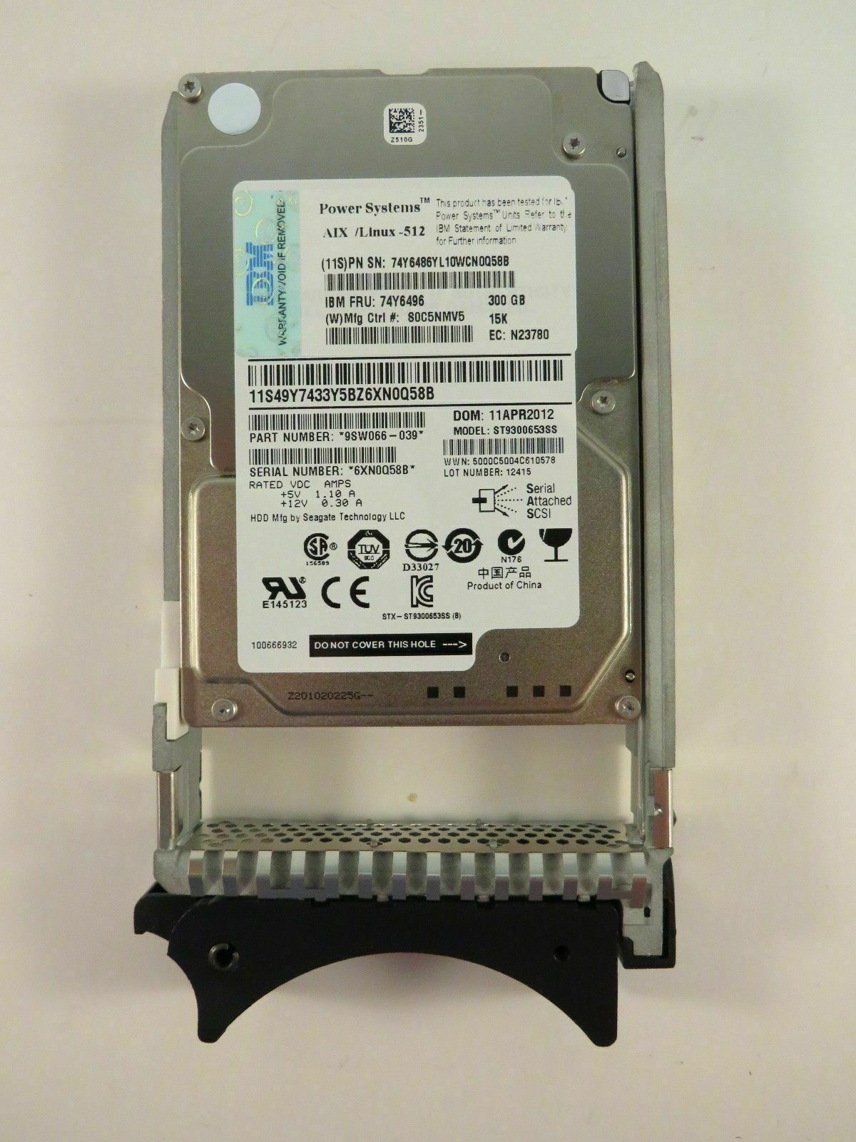 IBM 74Y6496 74Y6486 74Y6492 74Y6497 300GB 2.5" 15K SAS 6G HDD Hard Drive