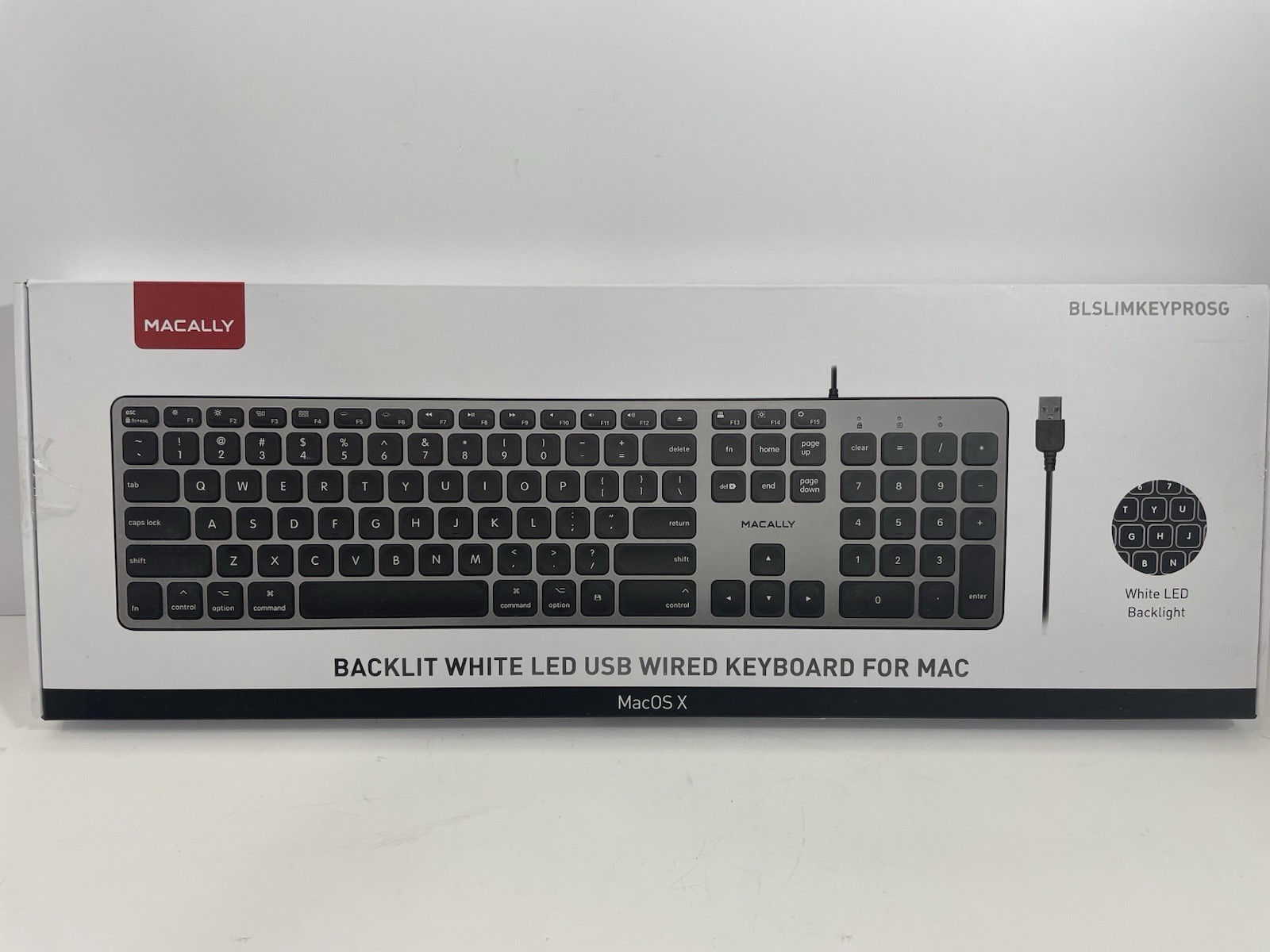 Macally BLSLIMKEYPROSG USB Wired Backlit White LED Keyboard Silver QWERTY Mac