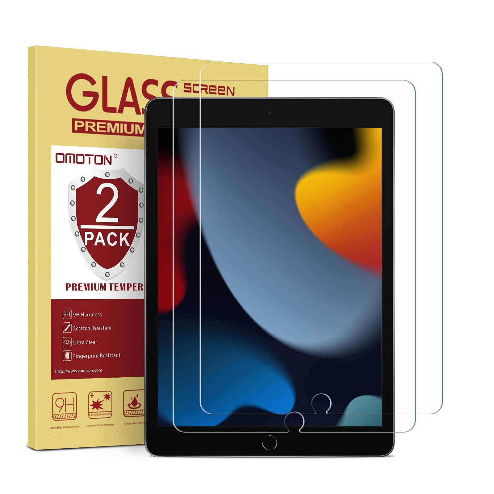 OMOTON [2 Pack] Screen Protector Compatible with iPad 9th 8th 7th Generation ...