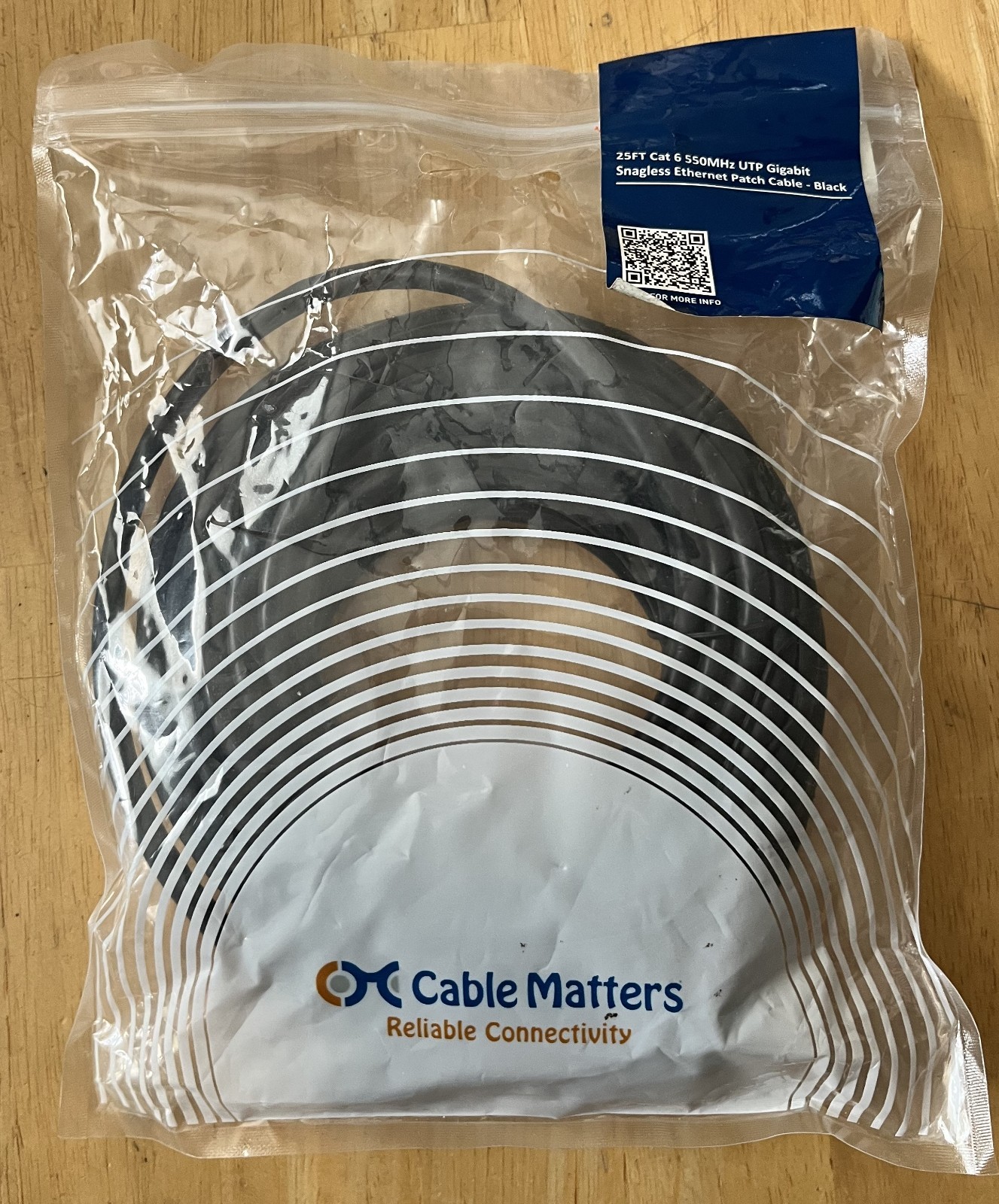 Cable Matters 25 ft. Cat6 550MHz Gigabit Snagless Ethernet Patch Cable Black.