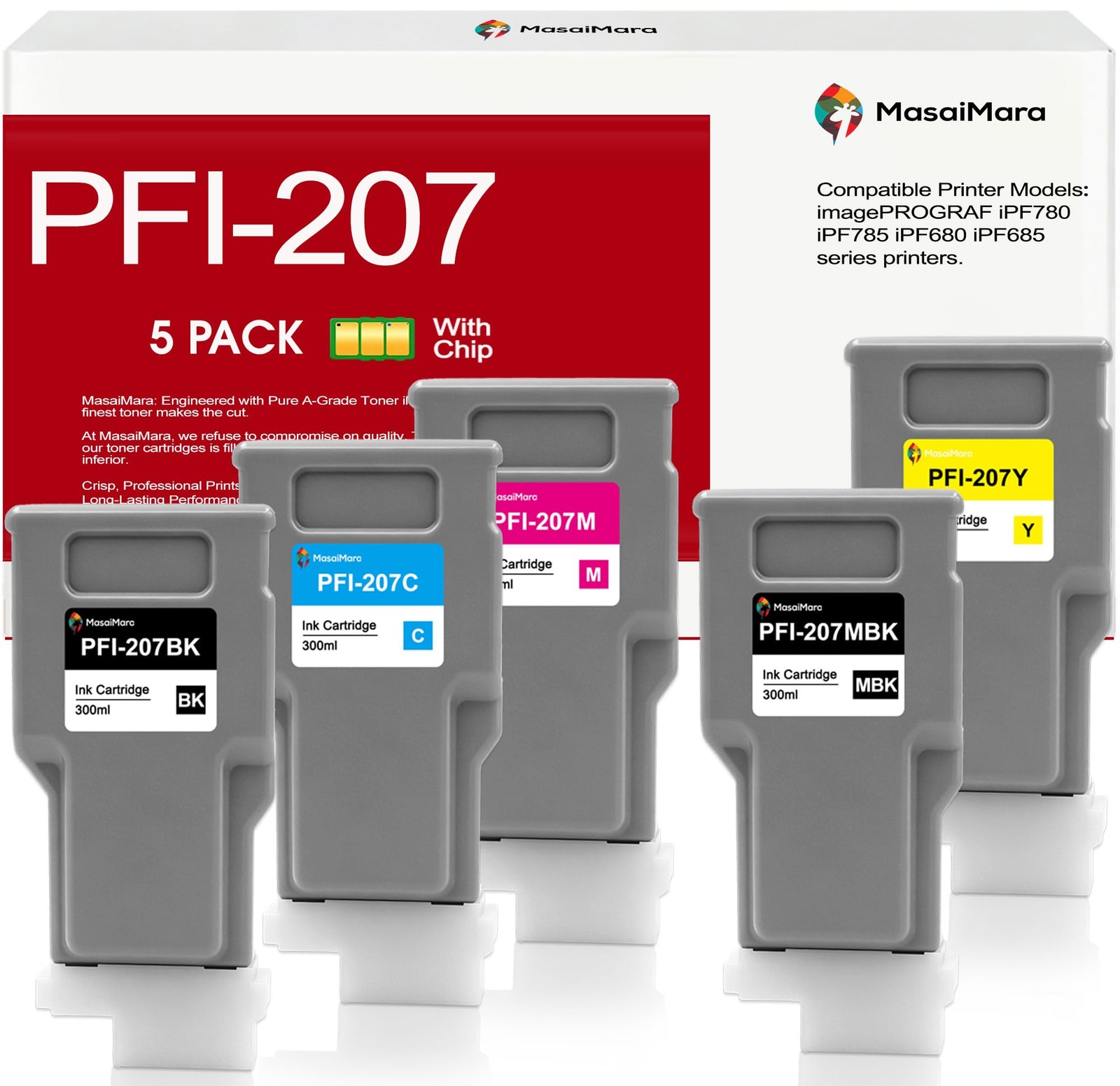 ** NEW Canon Ink Cartridges | PFI-207 | Black/Color | Compatible | 5-Pack