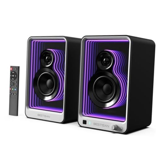 BESTISAN 50W*2 Active Bookshelf Speakers with Dynamic Light Effect, 3" Bass