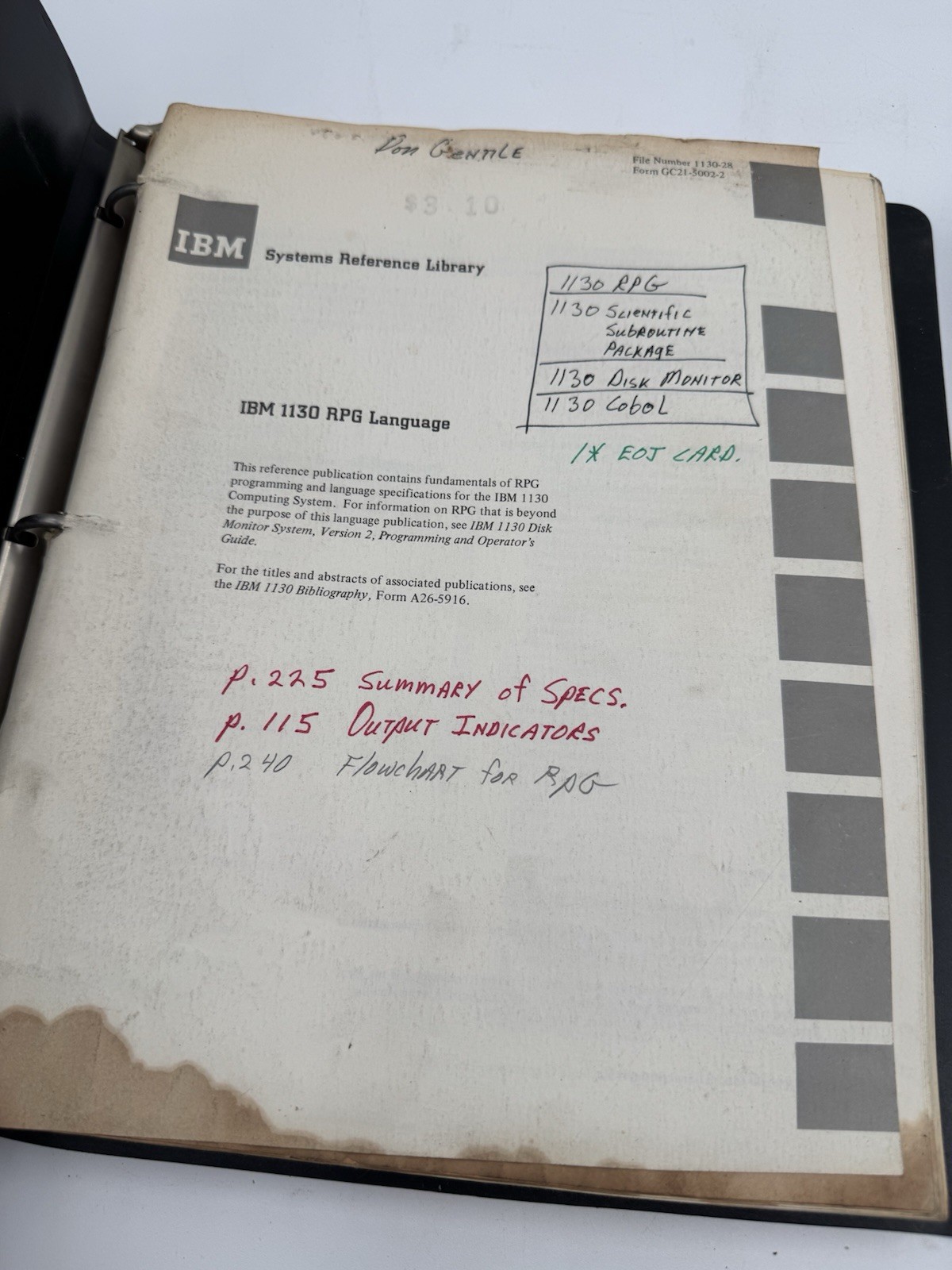 IBM 1130 RPG Language & 1401 Data Processing System Guide Vintage Rare
