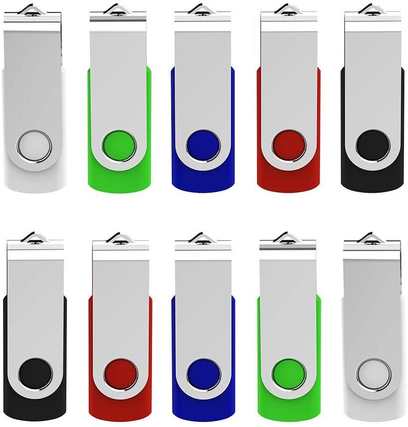 Kootion 10 Pack 16GB USB2.0 Metal Swivel Multicolor Flash Memory Stick Drives