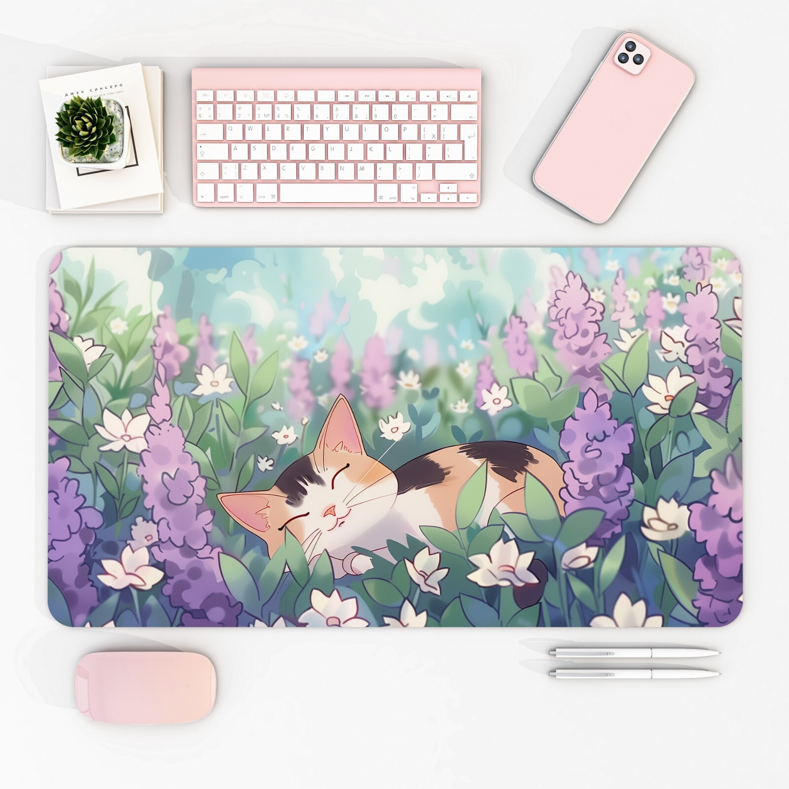 Sleeping Kitten Desk Mat, Cozy Gamer Gifts, Kawaii Cat, Lofi Mousepad