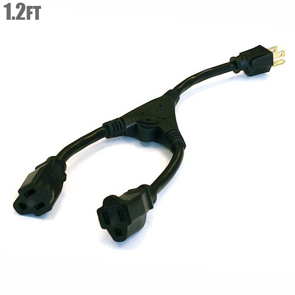 1.2FT Power Cable Cord Y Splitter Adapter NEMA 5-15P to 2x NEMA 5-15R 16AWG 13A