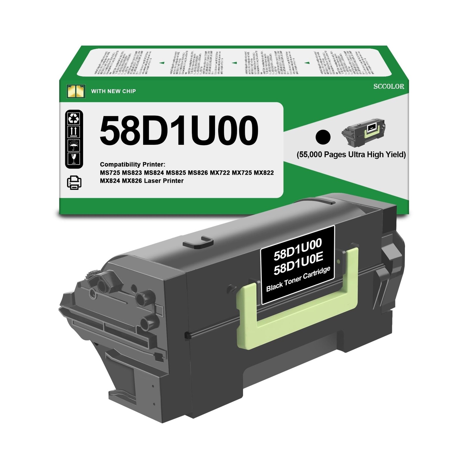 58D1U00 Toner Cartridges Ultra High Yield 55,000 Pages Replacement for Lexmar...