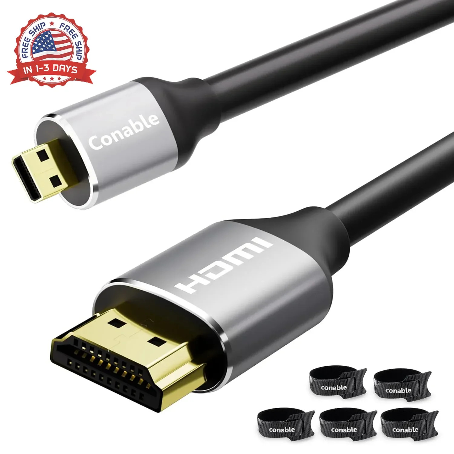 Micro HDMI to HDMI Cable 8 FT, High Speed Full HDMI to Micro HDMI Cable, Support