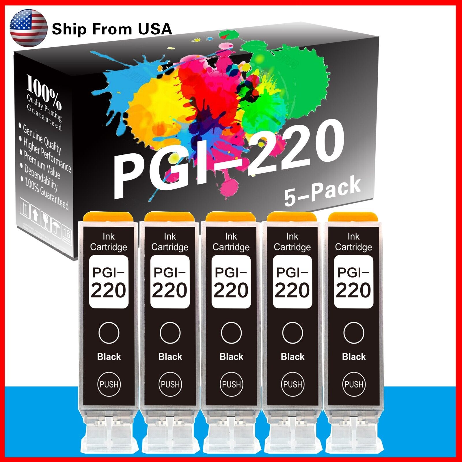 5-Pack PGI 220 PGI-220 Ink Cartridge Work With PIXMA IP4600 Printer