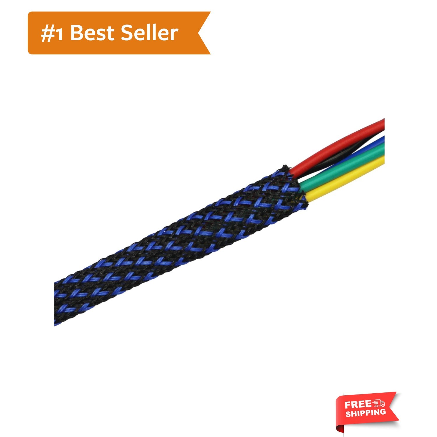 30ft PET Expandable Sleeving Wire Cable Sleeve 1/2", Blue&Black