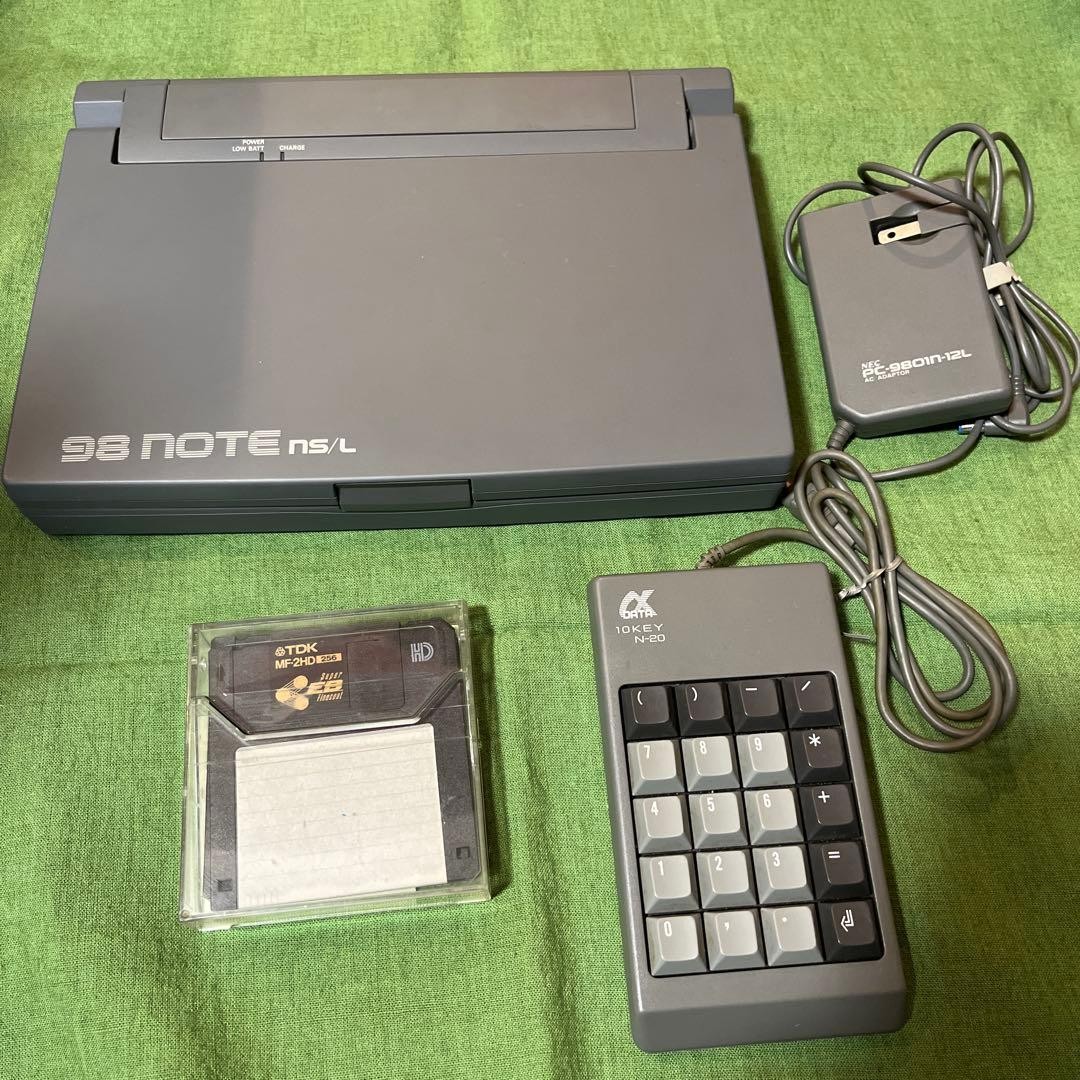 NEC PC-9801NS/L Retro PC 98note with Adapter Keypad Floppy Disk Untested