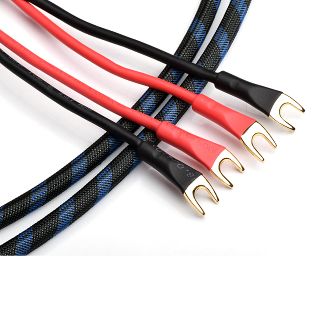 Pair Speaker Cable OFC Pure Copper Audio Wire with Banana / Spade Connector Cord