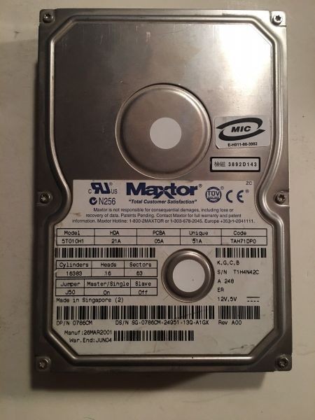 Hdd 10gb, maxtor 5t010h1 21a 05a 51a tah71dp0 (k,g,c,b), dp/n 0786cm rev a00