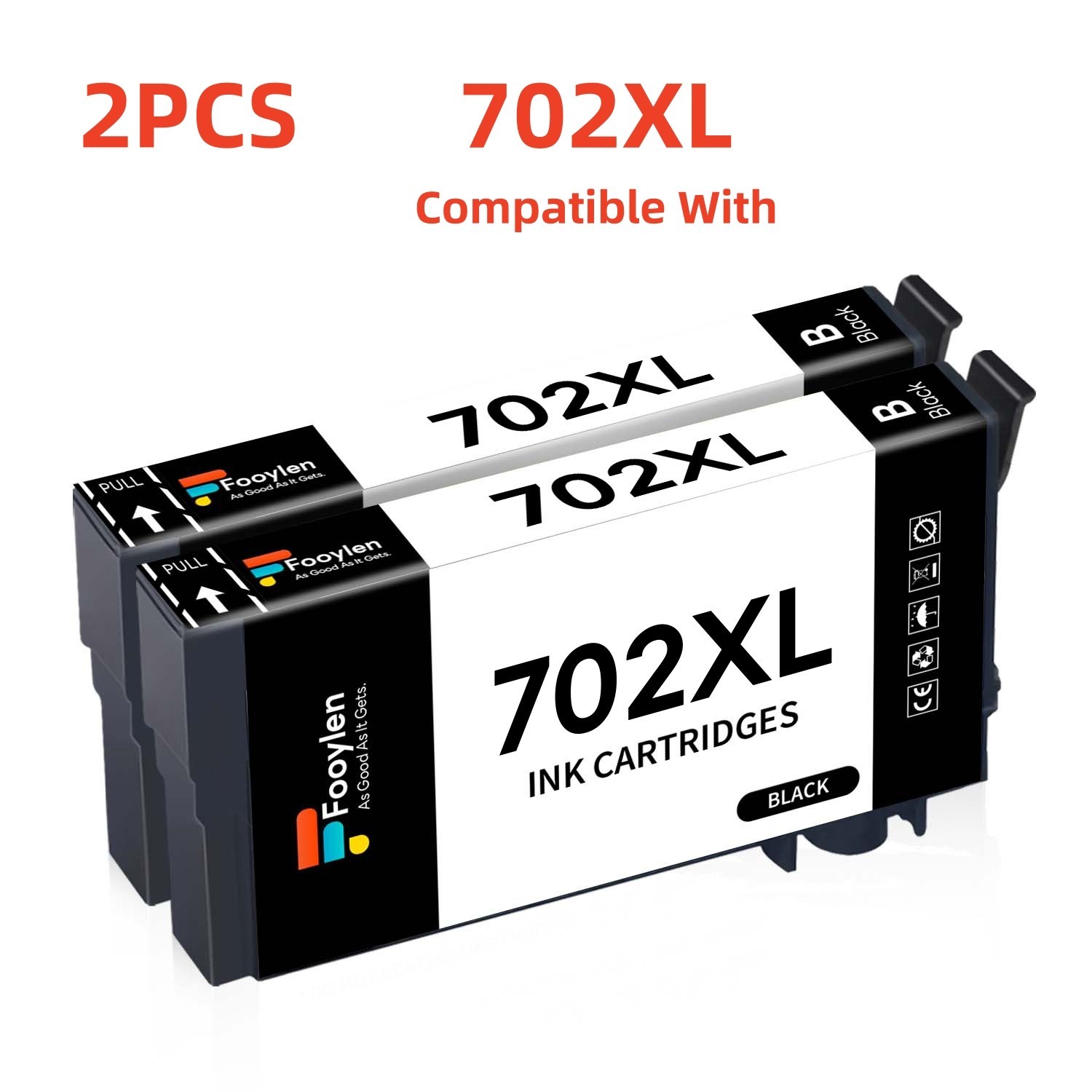 2pcs Compatible With 702 XL T702XL Black Ink For Epson Workforce WF-3720 WF-3730